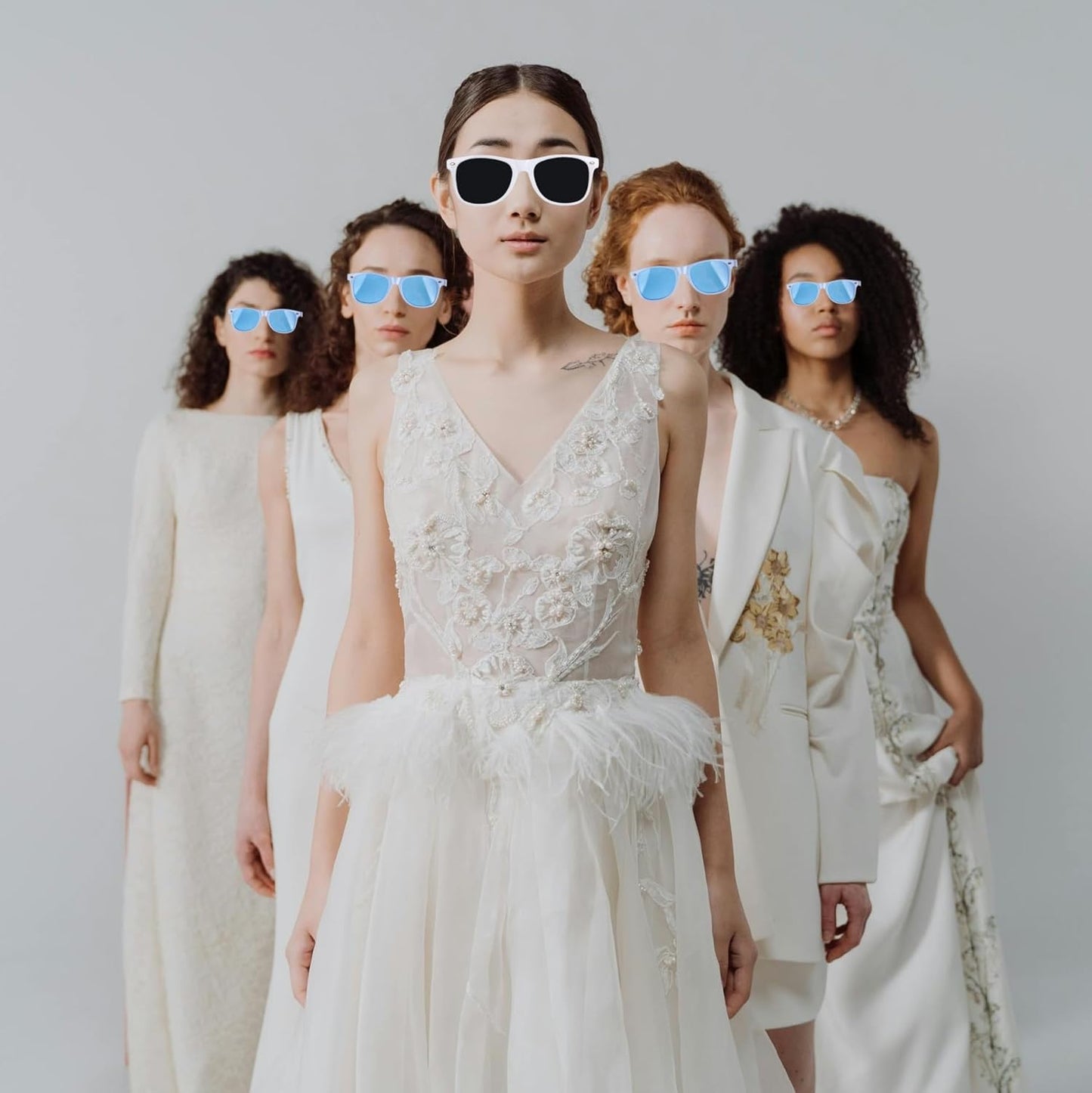 18pcs Bridesmaid Scrunchies Proposal Gifts Bachelorette Hair Claws Clips Girls heart sunglasses for Wedding Party Favors (White&Rose )