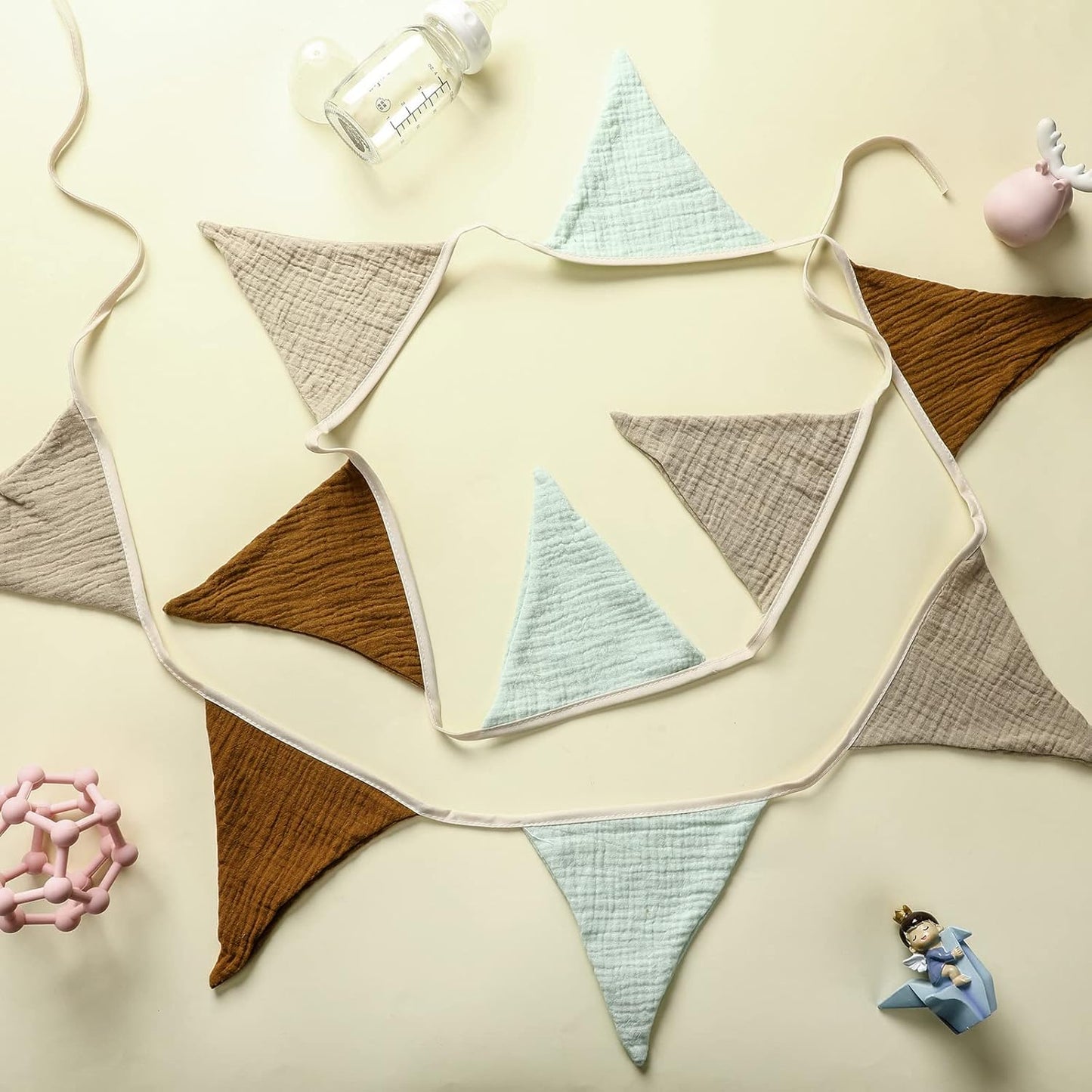 Oudain 15.5 ft Pennant Banner Flags, 2 Pcs Nursery Garland Triangle Bunting Flag Baby Banner for Nursery Decor Baby Birthday Boho Wedding Shower Party Event, Each 7.75 ft(Retro Color)