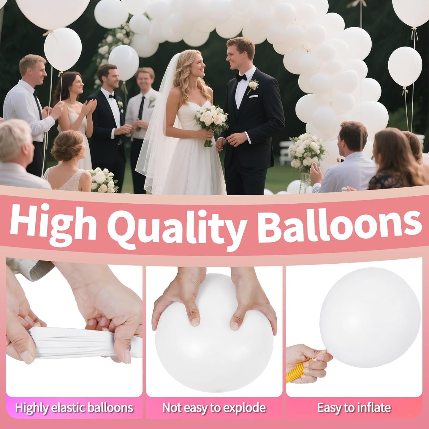 KAWKALSH White Balloon 12 Inch, 110pcs Latex Party Balloons Helium Bright Color for Birthday Baby Shower Wedding Party Supplies Arch Garland Decoration