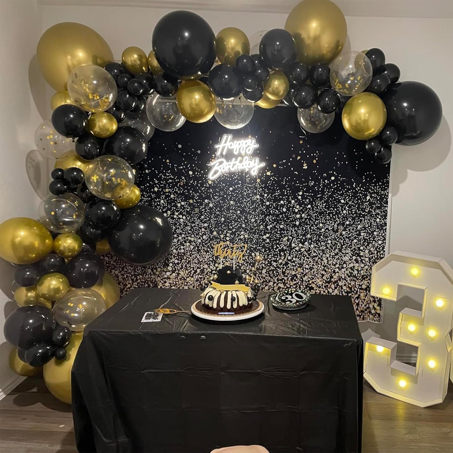 Balloons Black Gold, 60 Packs 12 Inch Black Metallic Chrome Gold Latex Balloons with Gold Confetti Balloon for Men Women Birthday Wedding Baby Shower Graduate Father's Day Anniversary Decorations