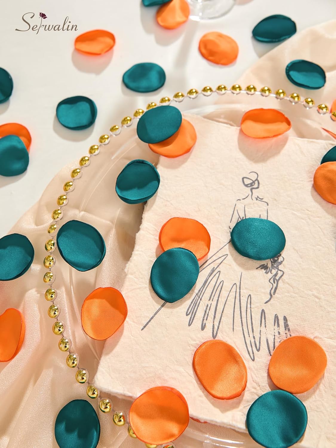 Serwalin 300Pcs Silk Rose Petals Fake Flower Petals Green Orange Artificial Rose Petals for Weddings Proposal Flower Girl Petals Aisle Flower Girl Basket Runner Bridal Shower Table Decor