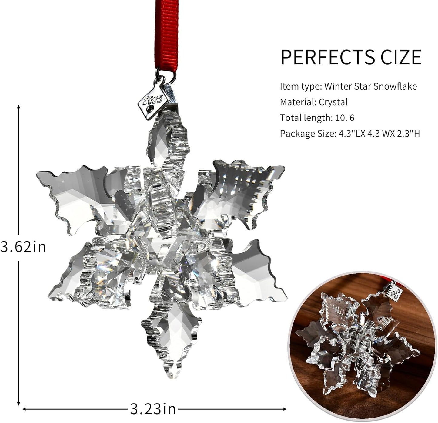 2025 Annual Edition 3D Crystal Snowflake Ornament Christmas Ornament Home Decor Gift (2025-Clear 3D)