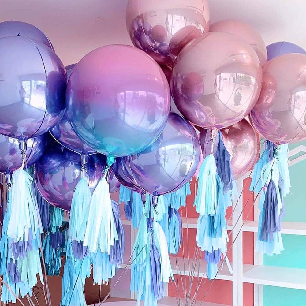 Blue Party Decorations,Navy Blue Light Blue and Blue Paper Tissue Tassel Garland Banner,15 Pcs