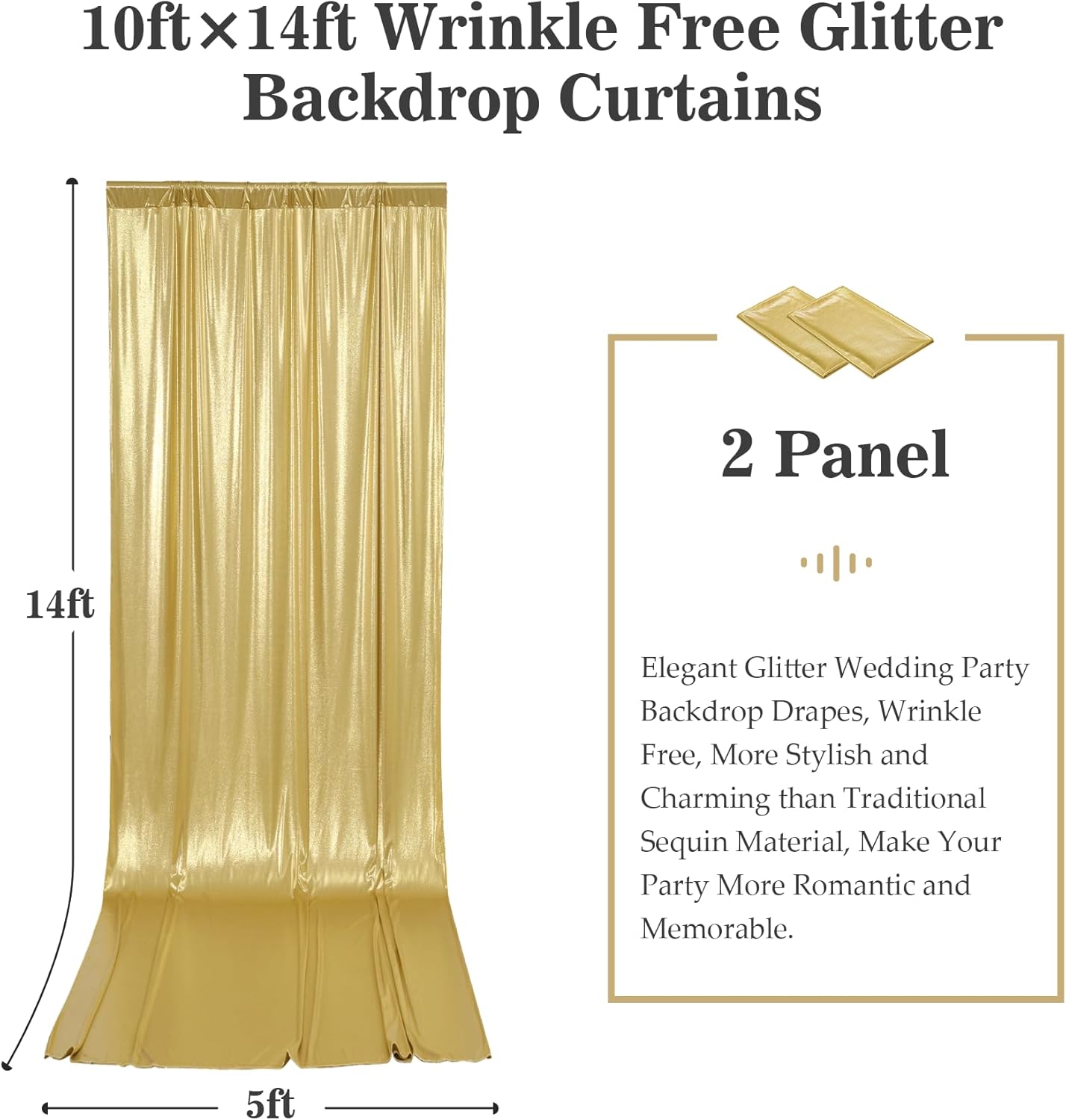 Outpain 10x14ft Gold Sequin Backdrop Curtains -Heavy Duty Gold Photography Backdrops with Non-Shedding Glitter, Wrinkle-Free Stage Drapes for Wedding/Christmas/Studio Shoots (5x14ft 2 Panels)