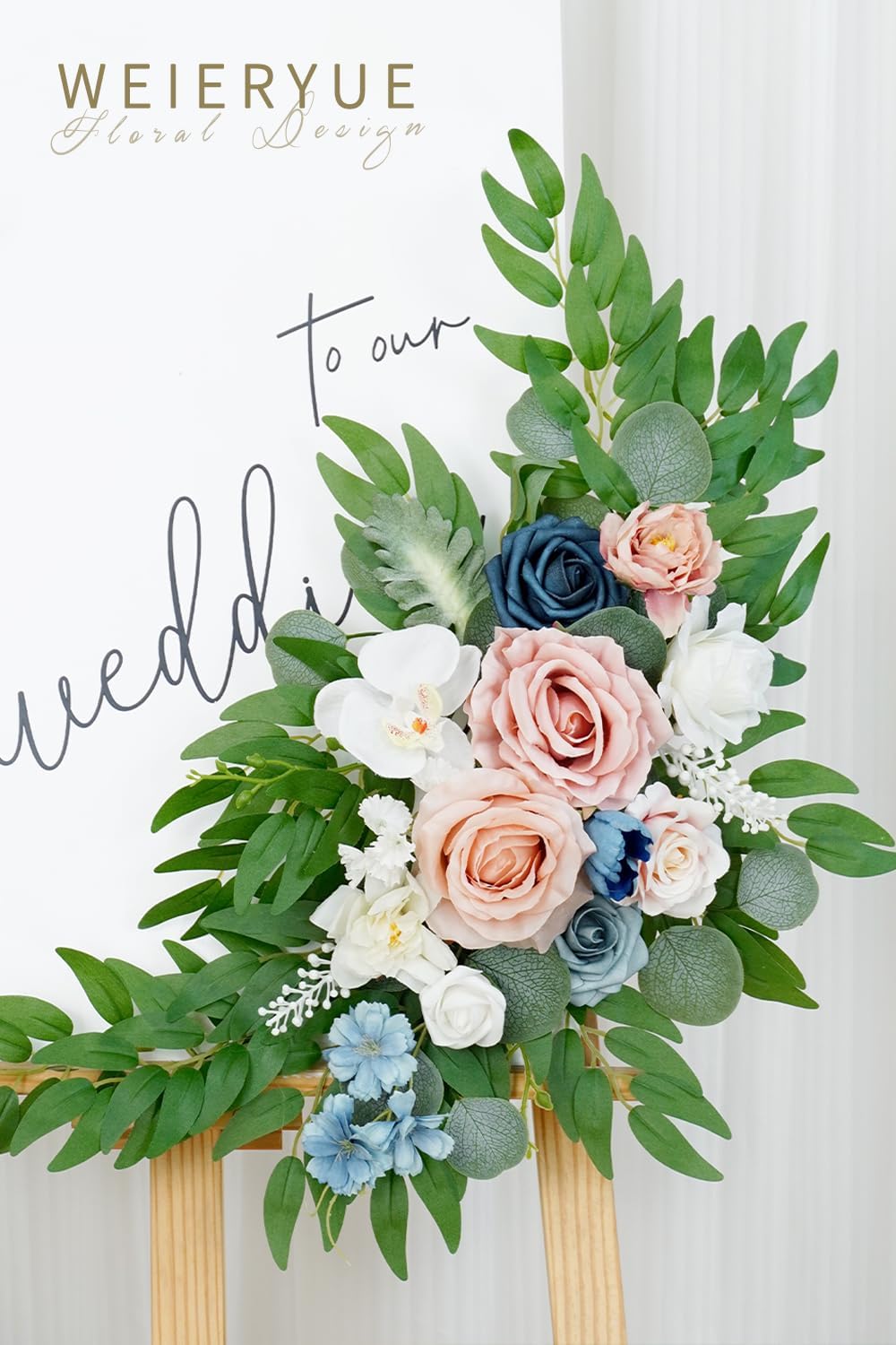 Artificial Wedding Arch Flowers Kit(Pack of 2) for Wedding Arch, Bridal Shower, Ceremony and Reception Backdrop Decoration (Misty Rose and Navy Blue)