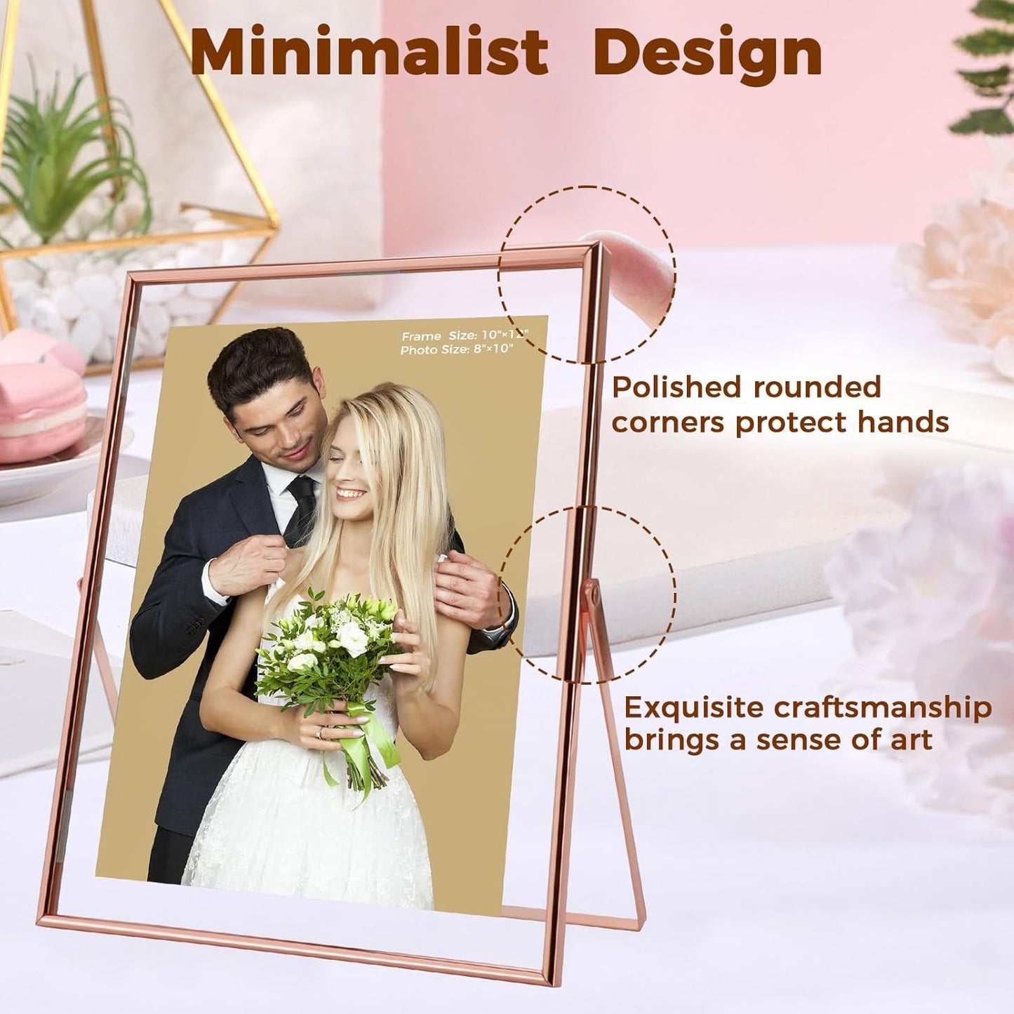 Rose Gold Floating Frame, 10"x12", Vertical, For Picture 9x11, 8.5x11, 8x10, Tabletop Shelf Photo Frame, Classy Gift For Festival, Wedding, Home or Office Décor