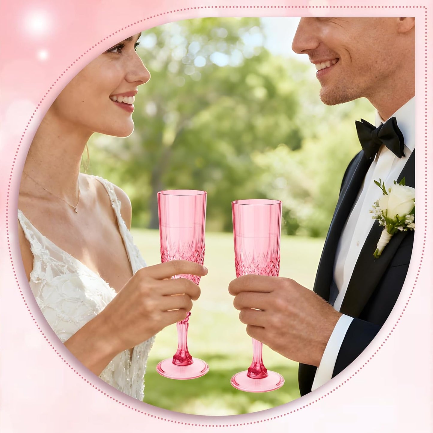 Plastic Champagne Flutes, 48PCS Red Wine Glasses Goblets Cups Reusable Flute, for Weddings Bachelor Parties Toasting and Events(48, Red)