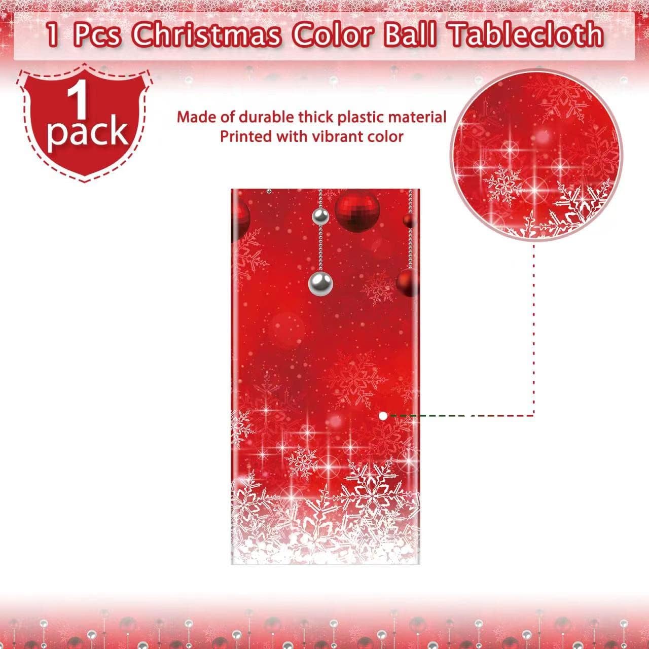 1Pieces Merry Christmas Tablecloth Plastic Christmas Tree Ball Table Cover Rectangle Winter Snowflake Tablecloth for Merry Christmas Holiday New Year Eve Party Decorations Supplies,54x108inch