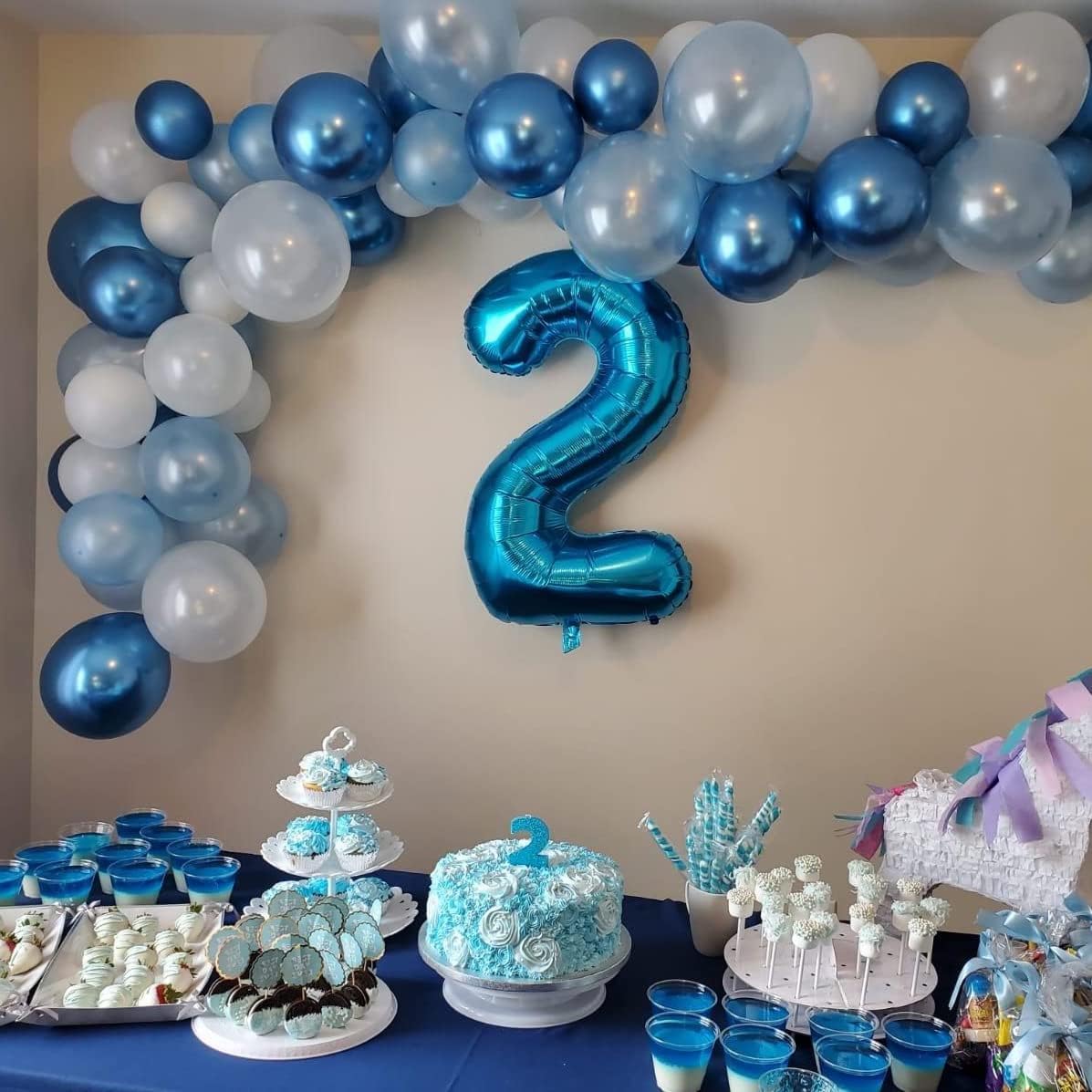 Blue 2 Balloons, 40 Inch Large Foil Number Balloons Set 0-9, Self Inflating Digital 2 Helium Balloon for Boys Men 2nd 12th 20th Age Birthday Anniversary Party Decorations Photo Shoot Supplies