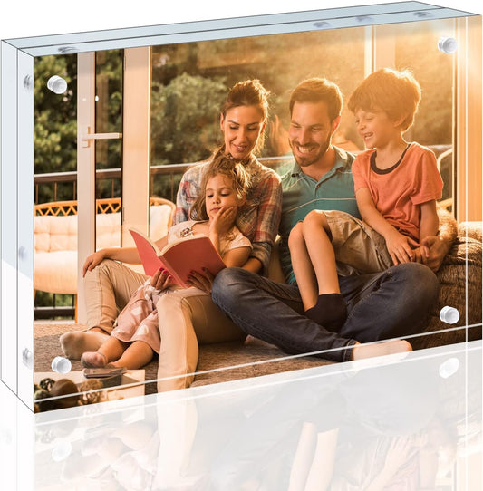 Egofine 4x6 Acrylic Frame, 20mm Thicker Frameless Clear Picture Frame, Double Sided Magnetic Picture Frame, Free Standing Desktop Display