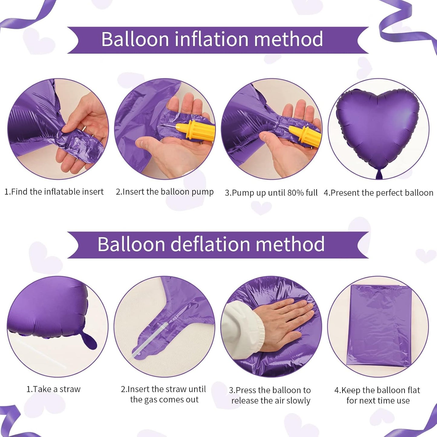 Purple Heart Balloon, 10PCS Purple Foil Heart Balloons, 18inch Metallic Purple Heart Shape Foil Balloons for Helium Birthday Party Decorations for Brithday Party, Valentines Day, Wedding, Anniversary