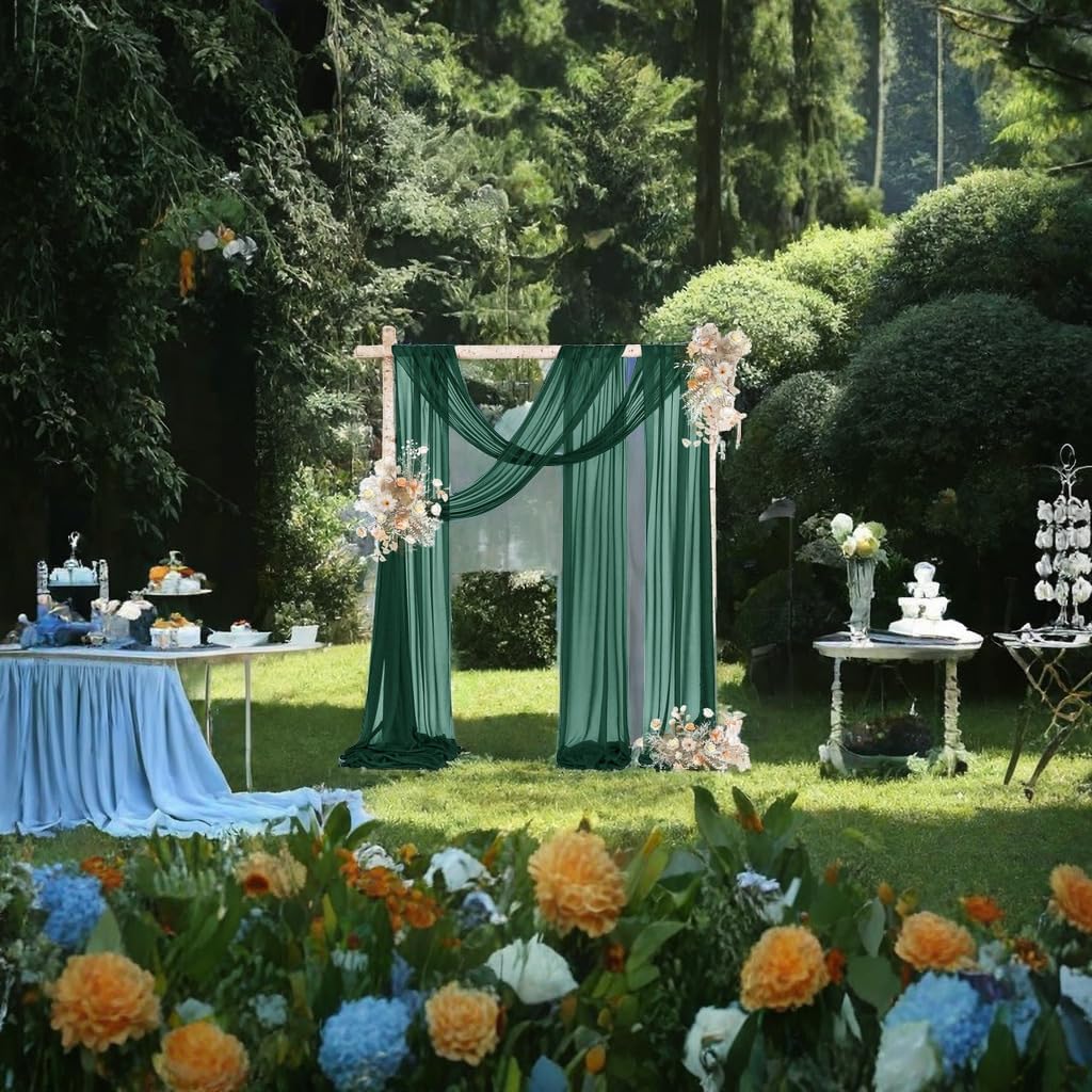 MLMW Christmas Wedding Arch Draping Fabric 2 Panels 29" x 20Ft Emerald Green Sheer Wedding Arch Backdrop Drapes Outdoor Curtain for Ceremony Party Background Ceiling Decor
