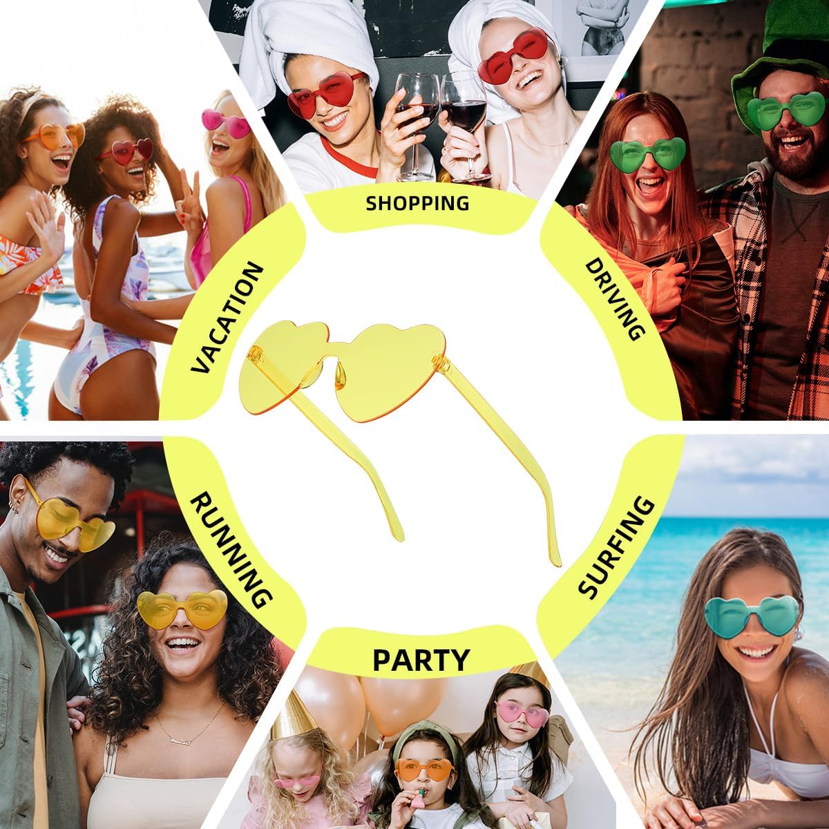 12/20/24 Pairs Heart Sunglasses for Women Men, Trendy Heart Shaped Rimless Transparent Sunglasses, Bachelorette Party