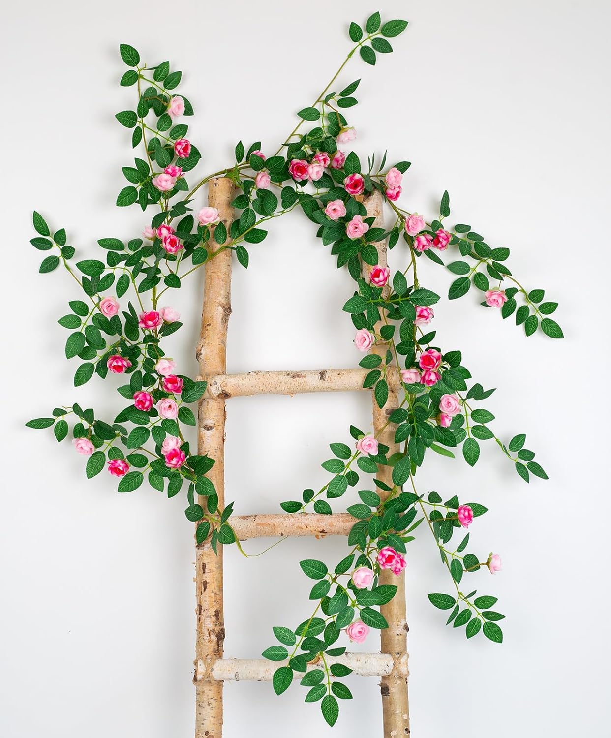 6FT Bendable Rose Vine with Butterflies, Wildflower Garland Hanging Floral Garland for Wall Decor Trellis Fence Home Room Decoration (Pink, 1pc)