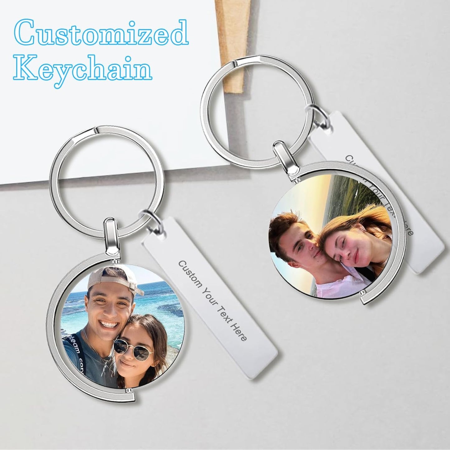 Custom Keychain with Picture Double-sided Personalized Photo Text Keychain, Gift for Anniversary Birthday Christmas