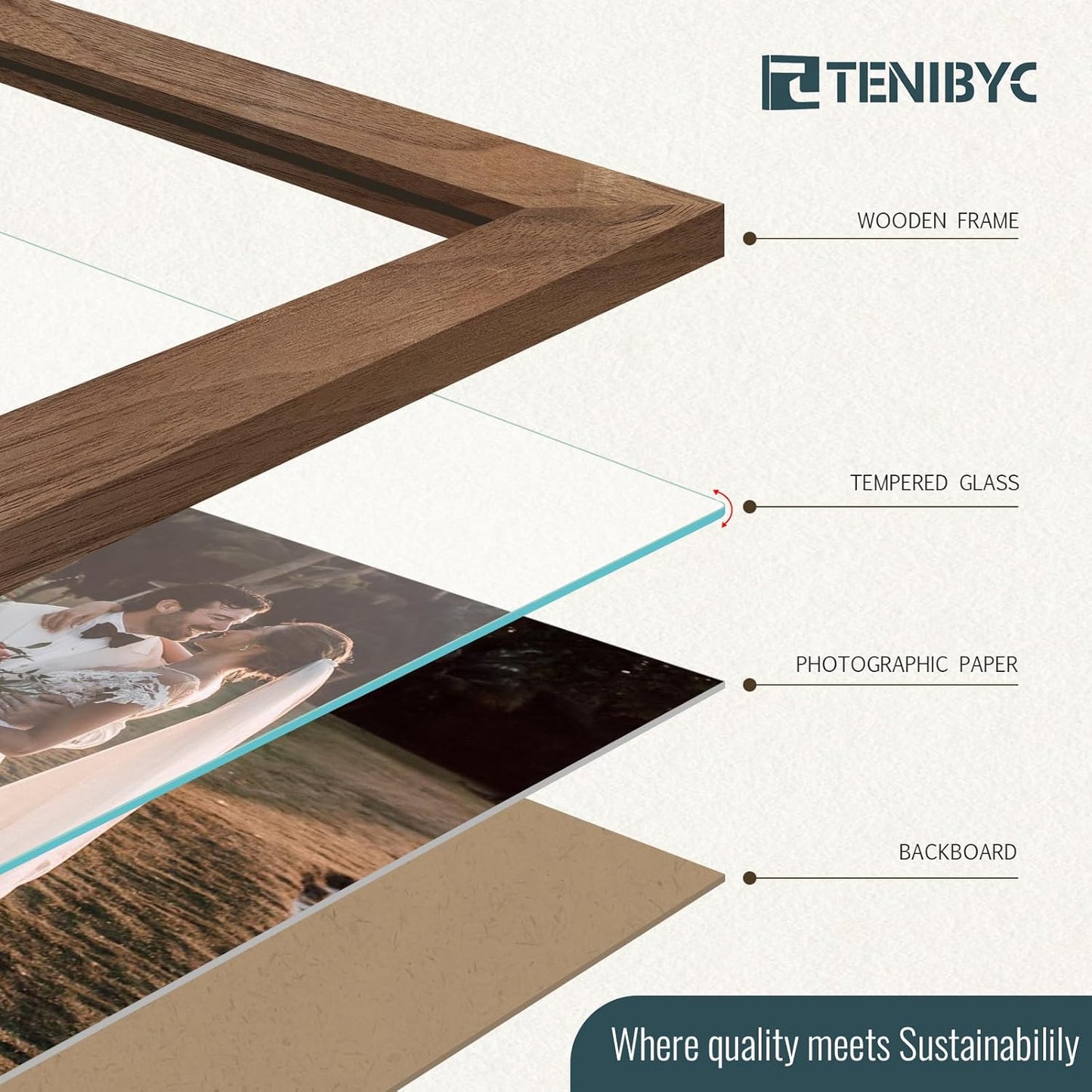 11x17 Picture Frame Set of 4, Walnut Wood Grain, HD Tempered Glass, Brown Wooden Poster Frame, Wall Hanging