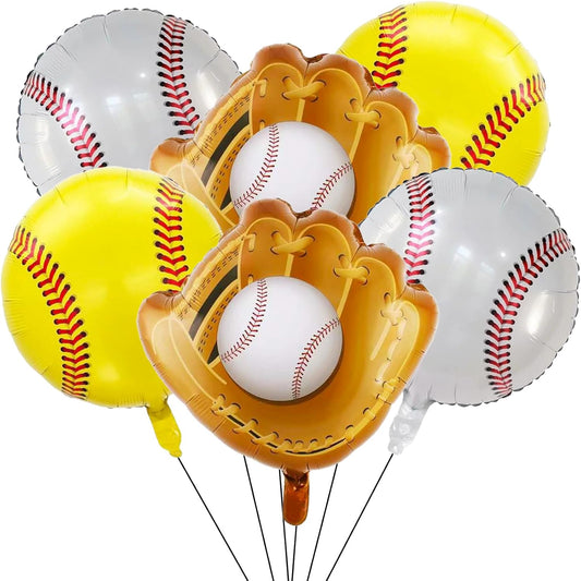 Baseball Balloons,6Pcs 18 Inch Mylar Foil Baseball Jumbo Glove Sports Themed Helium Balloon for Kids,Boys Girls Baby Shower Sport Birthday Party Decorations