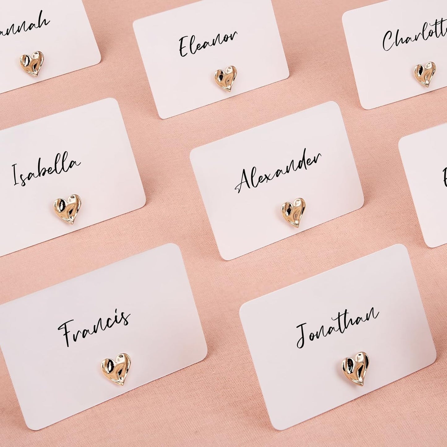 UNIQOOO 12Pcs Decorative Gold Love Heart Place Card Holders Bulk, Romantic Name Card Stands Set, for Wedding Engagement Decor, Table Setting, Business Card, Name Tag, Party Food Labels