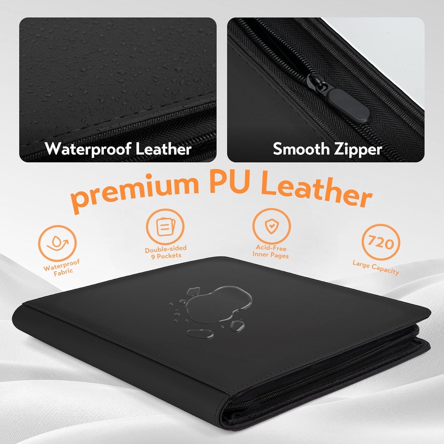 SMYV 12 Pocket Trading Card Binder, Premium PU Cover Card Binder for 720 Cards, Ringless Side Loading Card Collection Album Folders for MTG, TCG, Game Cards & Sports Cards (Black)