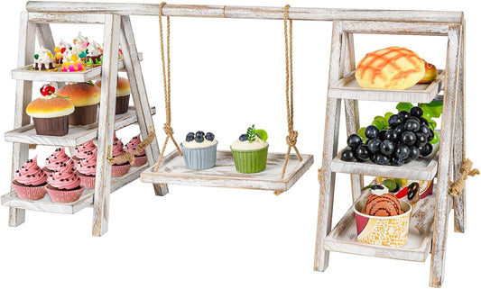 Wooden Cupcake Stand, 3 Tier Cupcake Display Stand for Dessert Display, Dessert Stands with Serving Tray and Foldable Stand for Party, Birthday, Wedding, Events, Baby Shower (White)