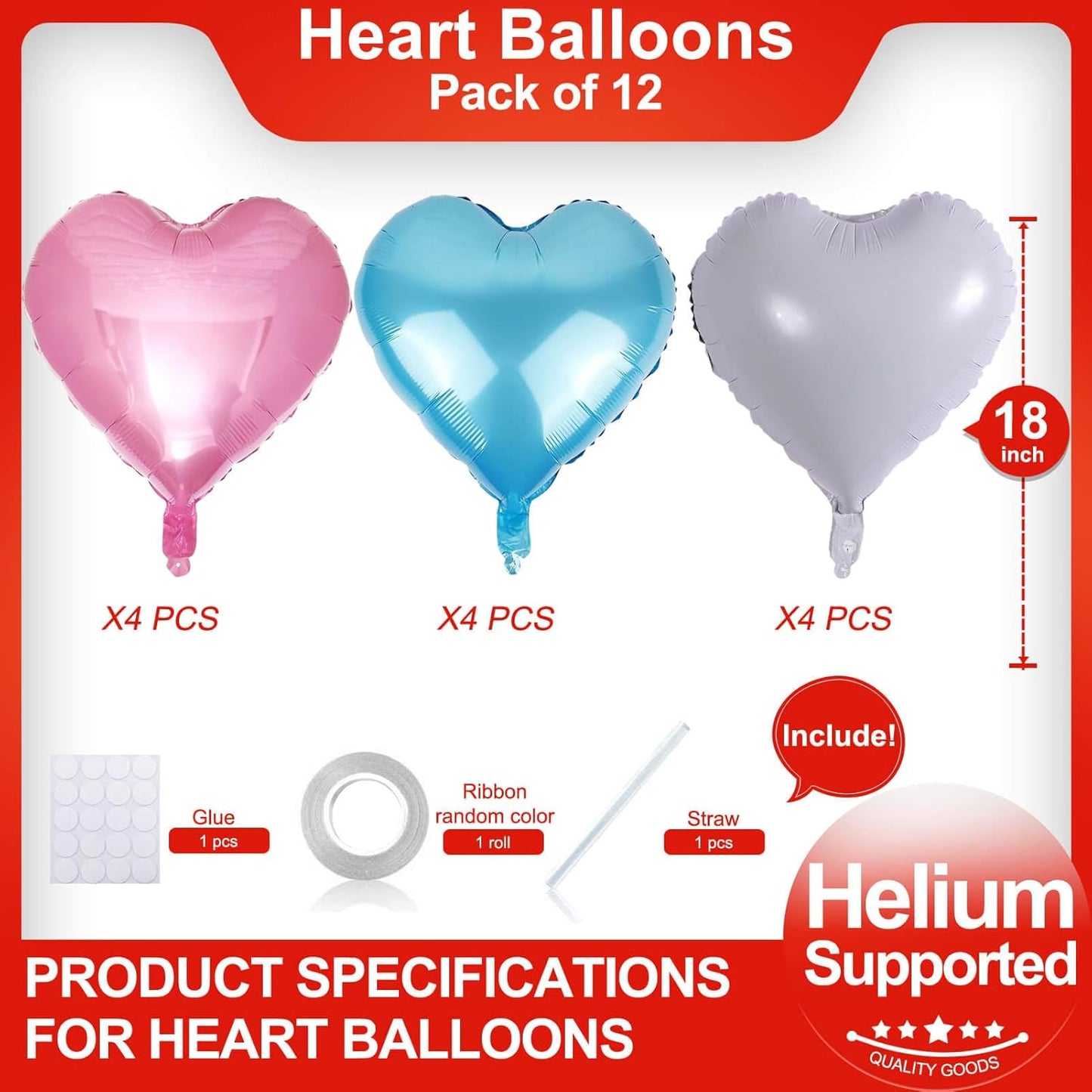 Pink Heart Shaped balloons Pack of 12,18 Inch Love Valentine Balloons Blue Heart Romantic Balloons For Valentines Day Propose Marriage Wedding Bridal Shower Engagement Party Decorations