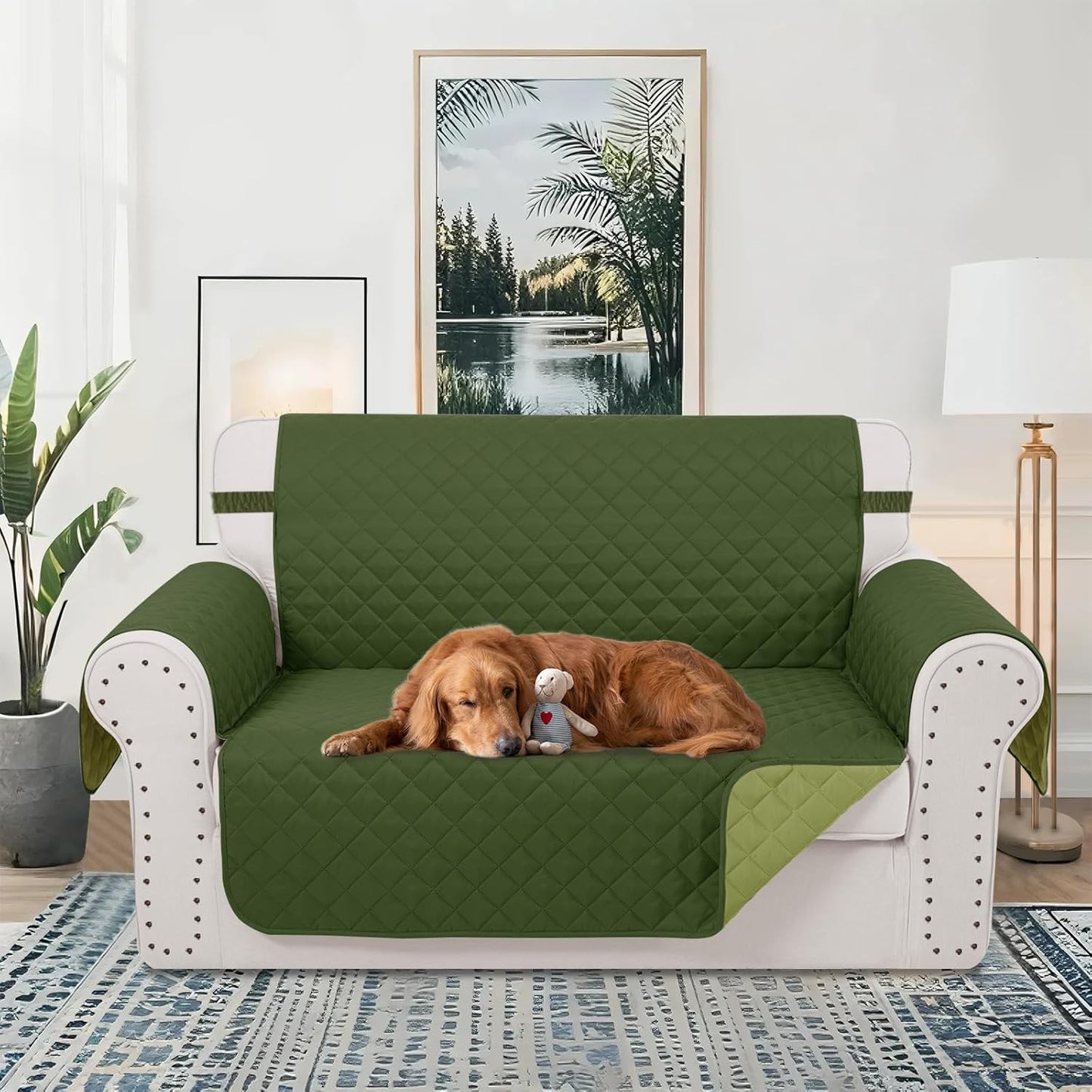 Reversible Loveseat Sofa Covers Couch Cover Furniture Protector(Loveseat,Huntergreen/Sage)