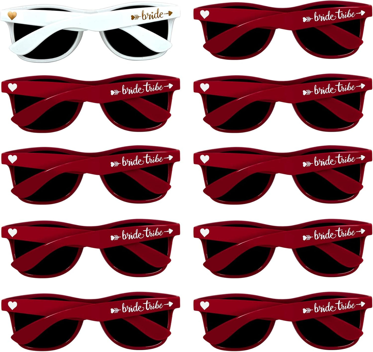LADY&HOME 10 Pack Bachelorette Party Sunglasses Favors, Bridesmaid and Bride Tribe Sunglasses for Bridal Party, Bridal Shower(Red)