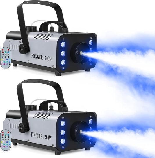 1200W RGB Fog Machine, 6 Colorful LED Lights for Smoke Machine Indoor/Outdoor Use, Perfect for Parties, Weddings, and Stage Effects 2PC
