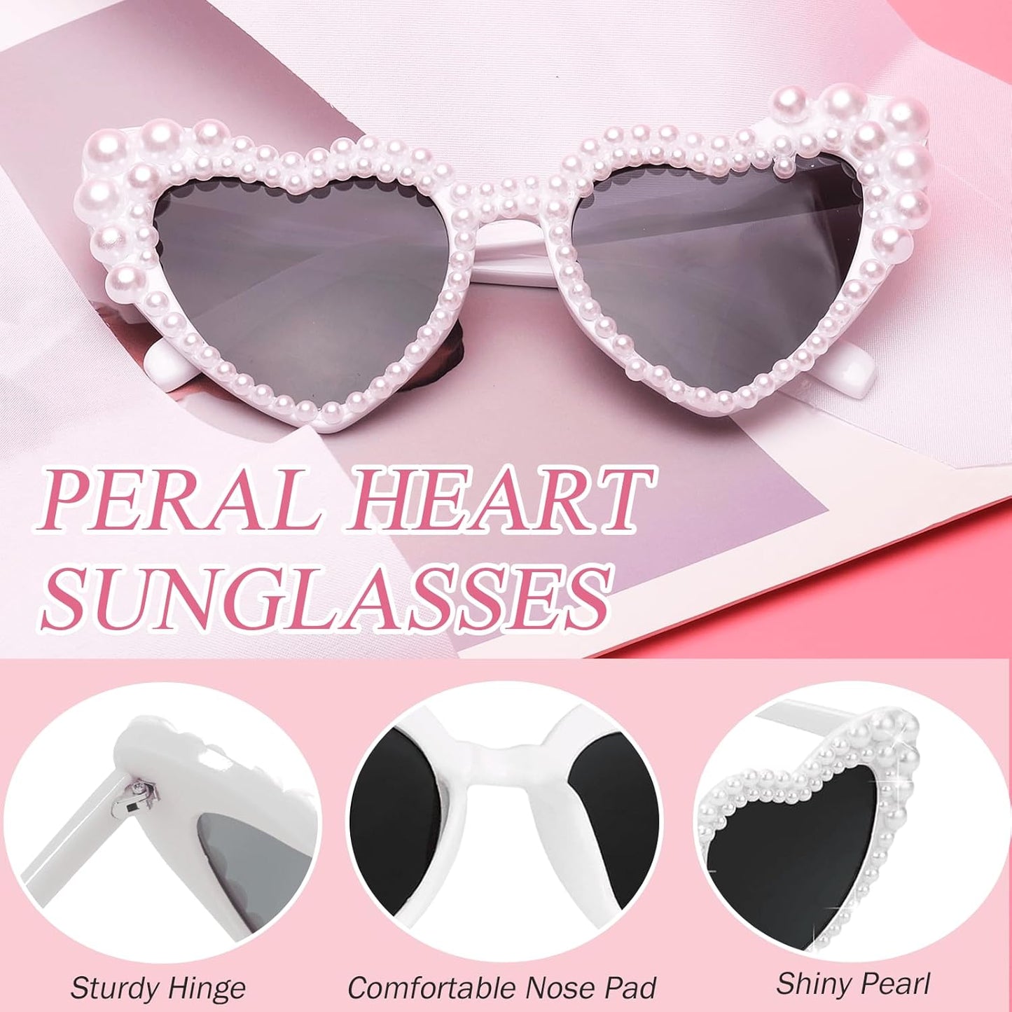 Pearl Bride Sunglasses with Sash - White Heart Sunglasses for Bachelorette Party Decorations Bridal Shower Wedding Engagement Favors