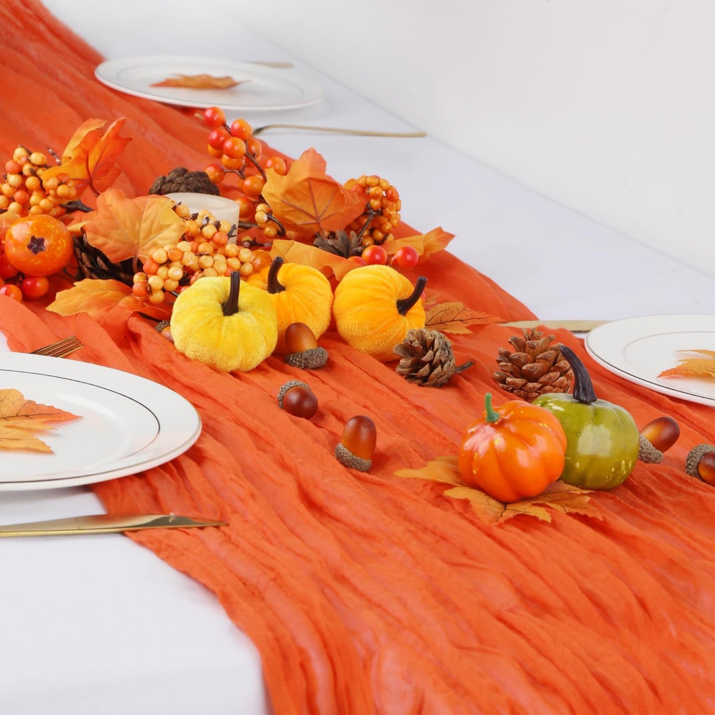 10 Packs Orange Halloween Table Runner Cheesecloth 10FT Fall Burnt Orange Cheese Cloth Table Runner Sheer Boho Rustic Gauze Table Cloth for Wedding Party Baby Shower Decor