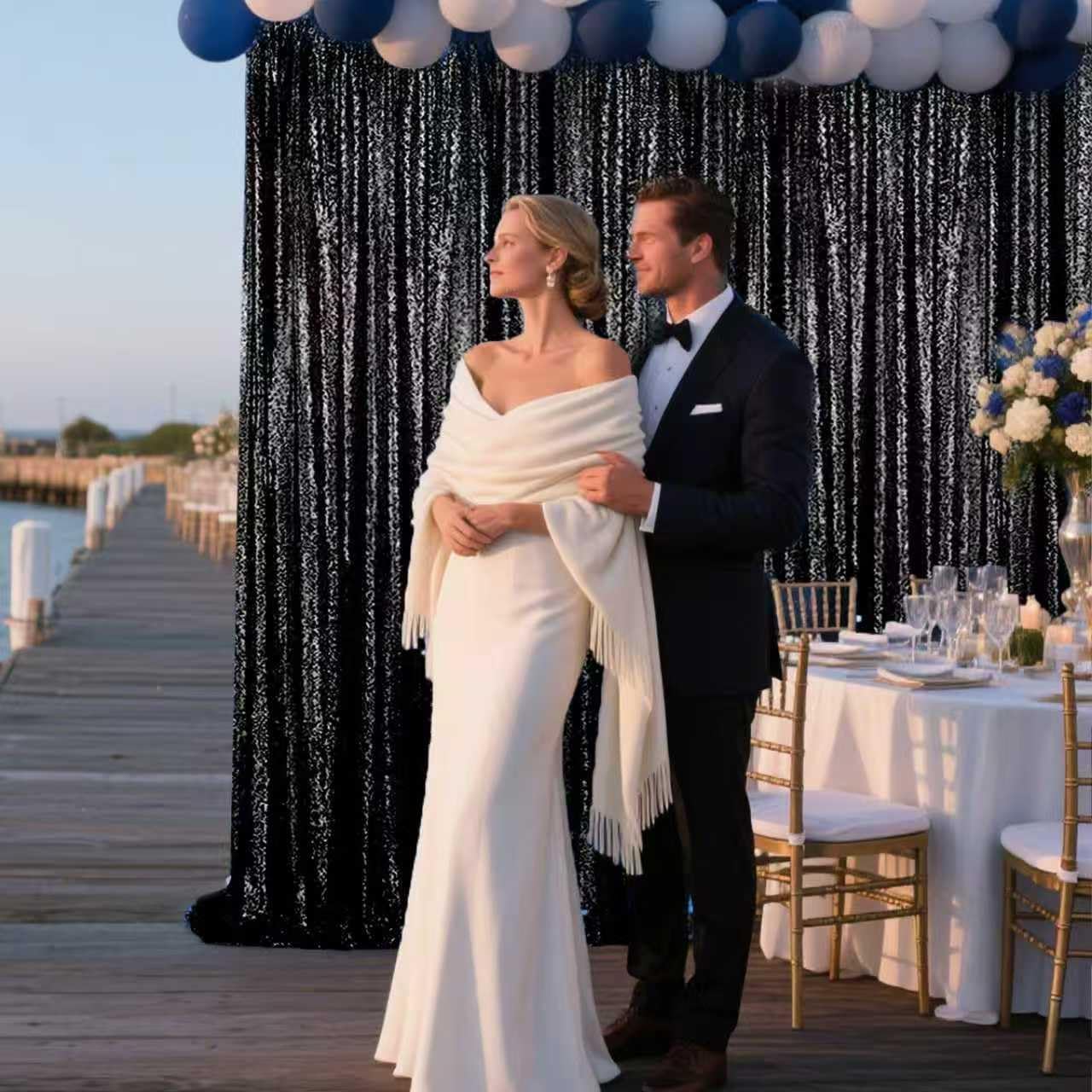 Black Sequin Backdrop Curtain 4 Pieces 2FTx8FT Glitter Photography Backdrop for Party Wedding Birthday Christmas Decorations