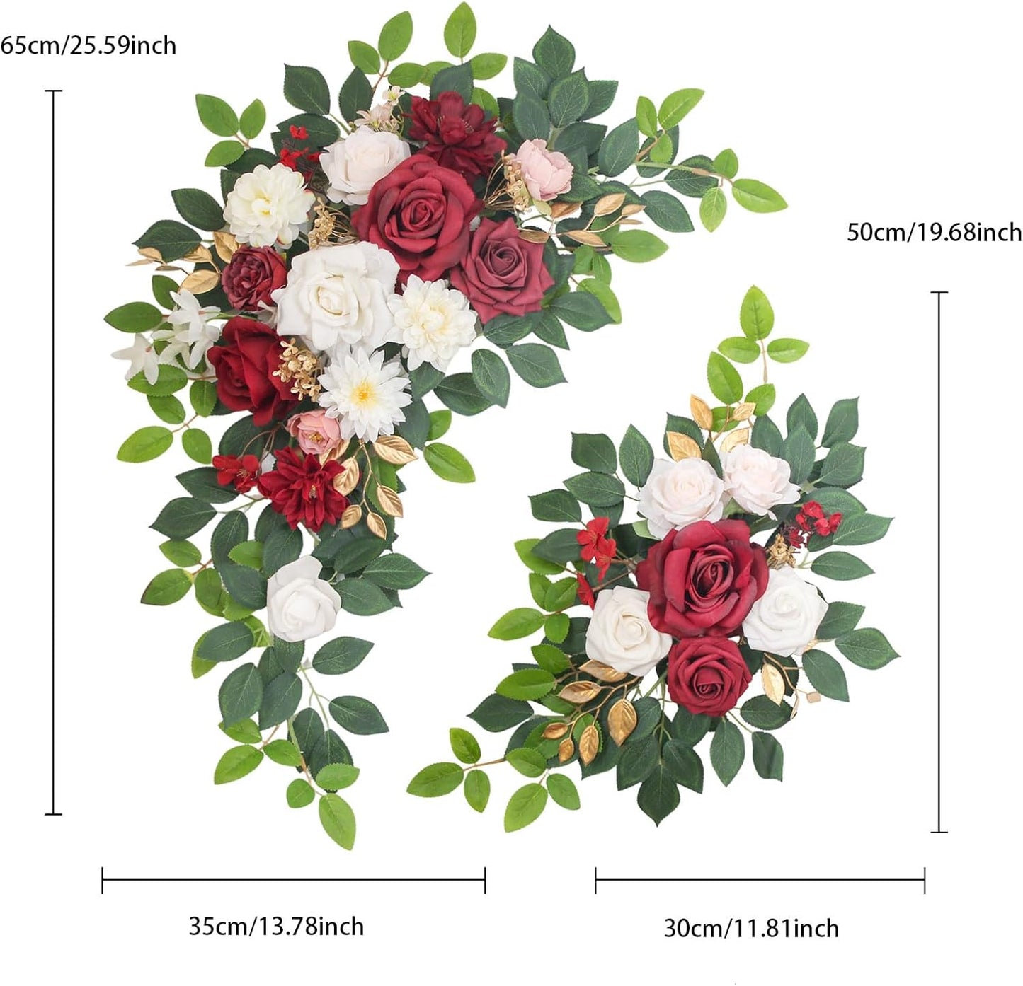 Pack of 2 Artificial Flowers for Backdrop Decoration, Wedding Arch Flowers,Reception Welcome Sign, Eucalyptus Garland, Suited to Aisle Decor and Wedding Arches (Red White)