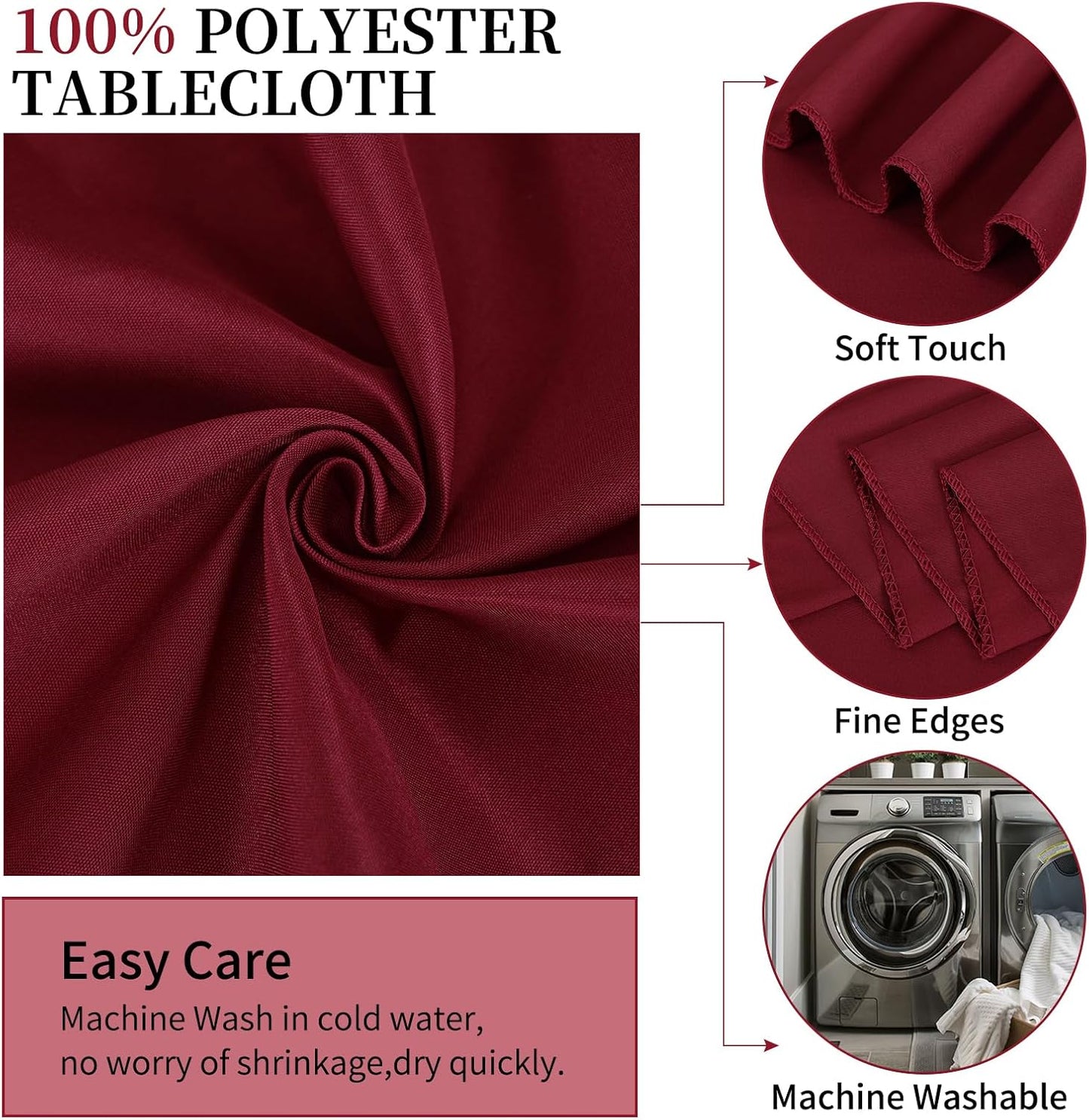 10 Pack Burgundy Round Tablecloths - 90 Inch, Polyester Table Cover, Stain and Wrinkle Resistant Washable Fabrics, Perfect for Wedding Banquet Parties