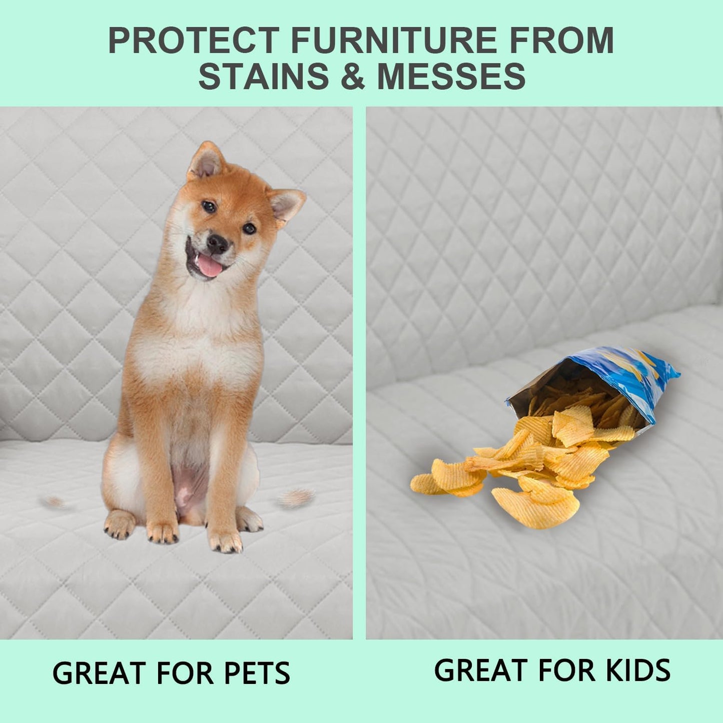 Reversible Sofa Covers Couch Cover Furniture Protector for Dogs Elastic Straps Water Resistant(Sofa,Light Grey/Light Grey)