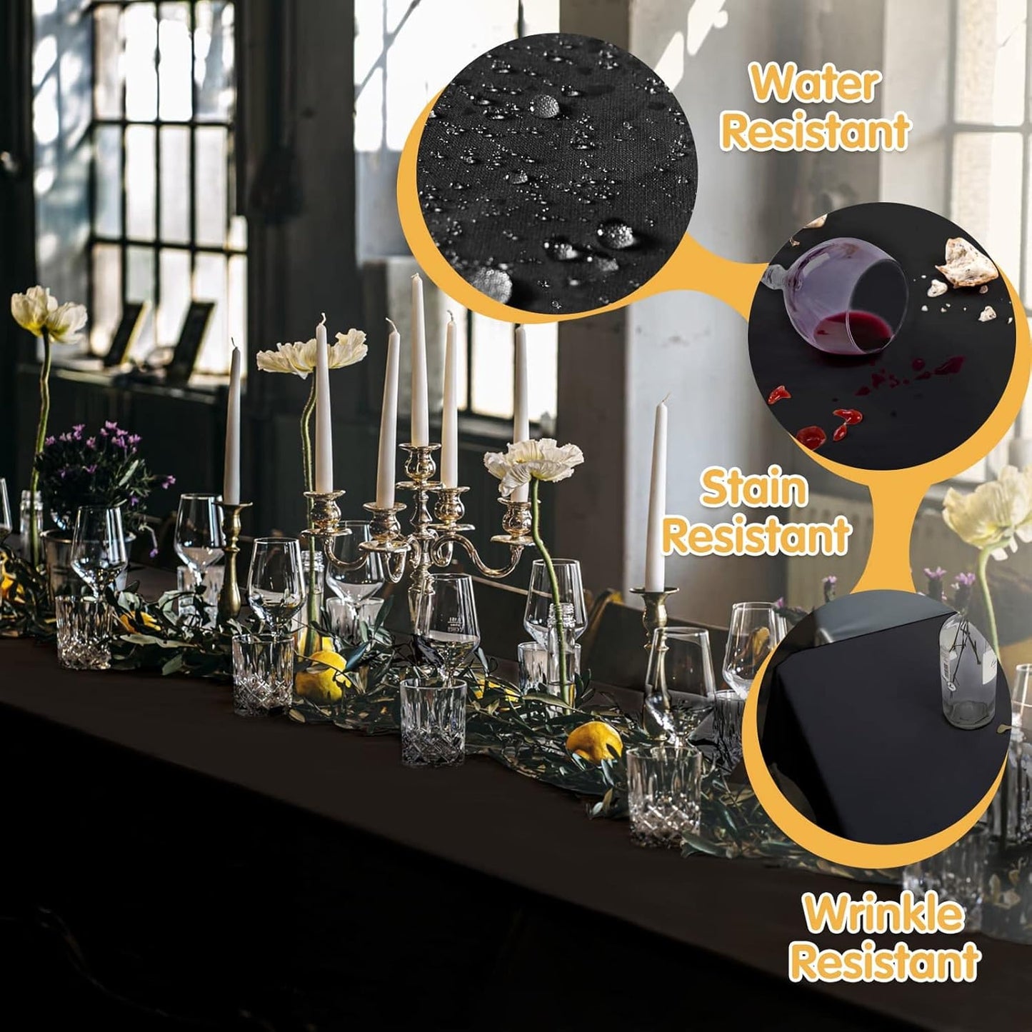 BRILLMAX 6 Pack Black Tablecloths for 6 Foot Rectangle Tables 90 x 132 Inch - 6ft Rectangular Bulk Linen Polyester Fabric Washable Cloth Cover for Wedding Reception Banquet Birthday Party