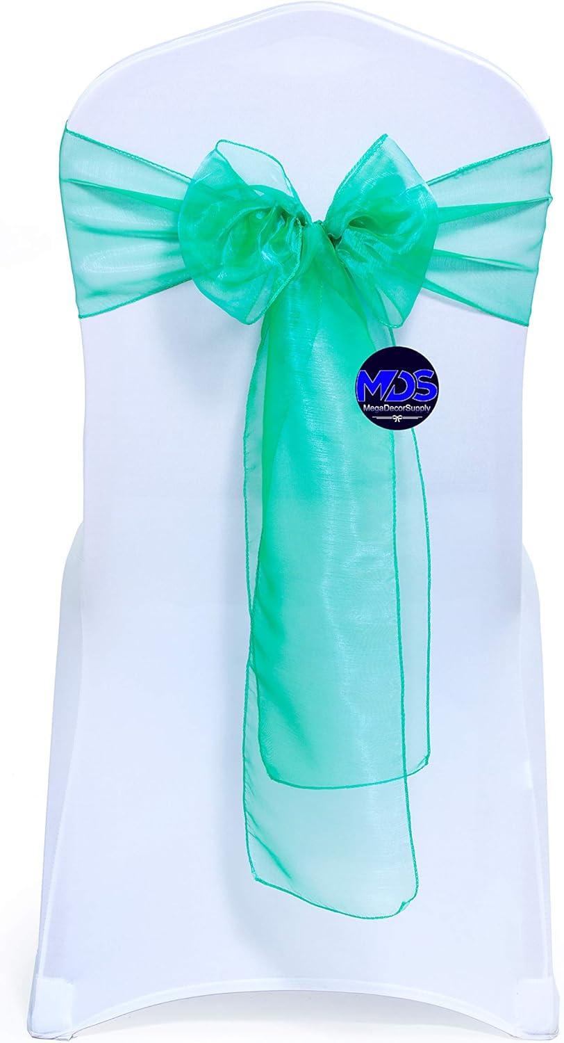 MDS Pack of 125 PCS Organza Chair Sashes Wider Dining Chair Bows Ribbon Tie Back for Wedding Party Birthday Bridal Shower Reception Event Banquet Home Chair Cover Decoration - Green