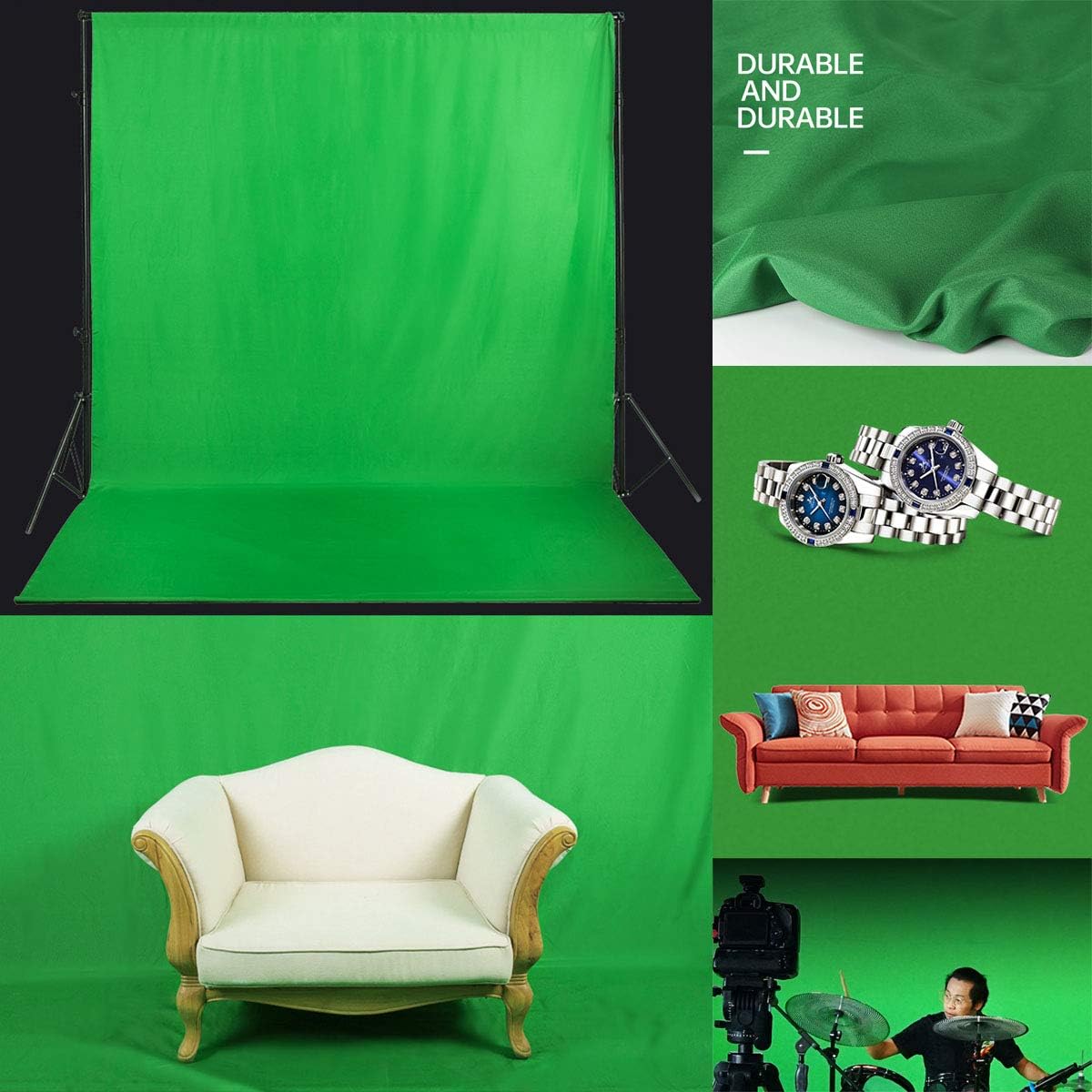 Green Screen Backdrop 10x7ft Photo Backdrop Chromakey Muslin Portrait Green Backdrop for PS Keying/Video Creation/Studio Portrait Shoots