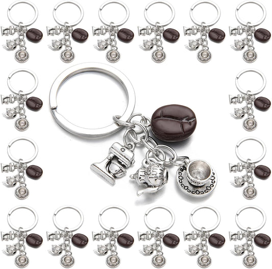 PHAETON 20PCS Coffee Bean Keychain - Coffee Lovers Gift - Silver, Modern, Unisex-Adults