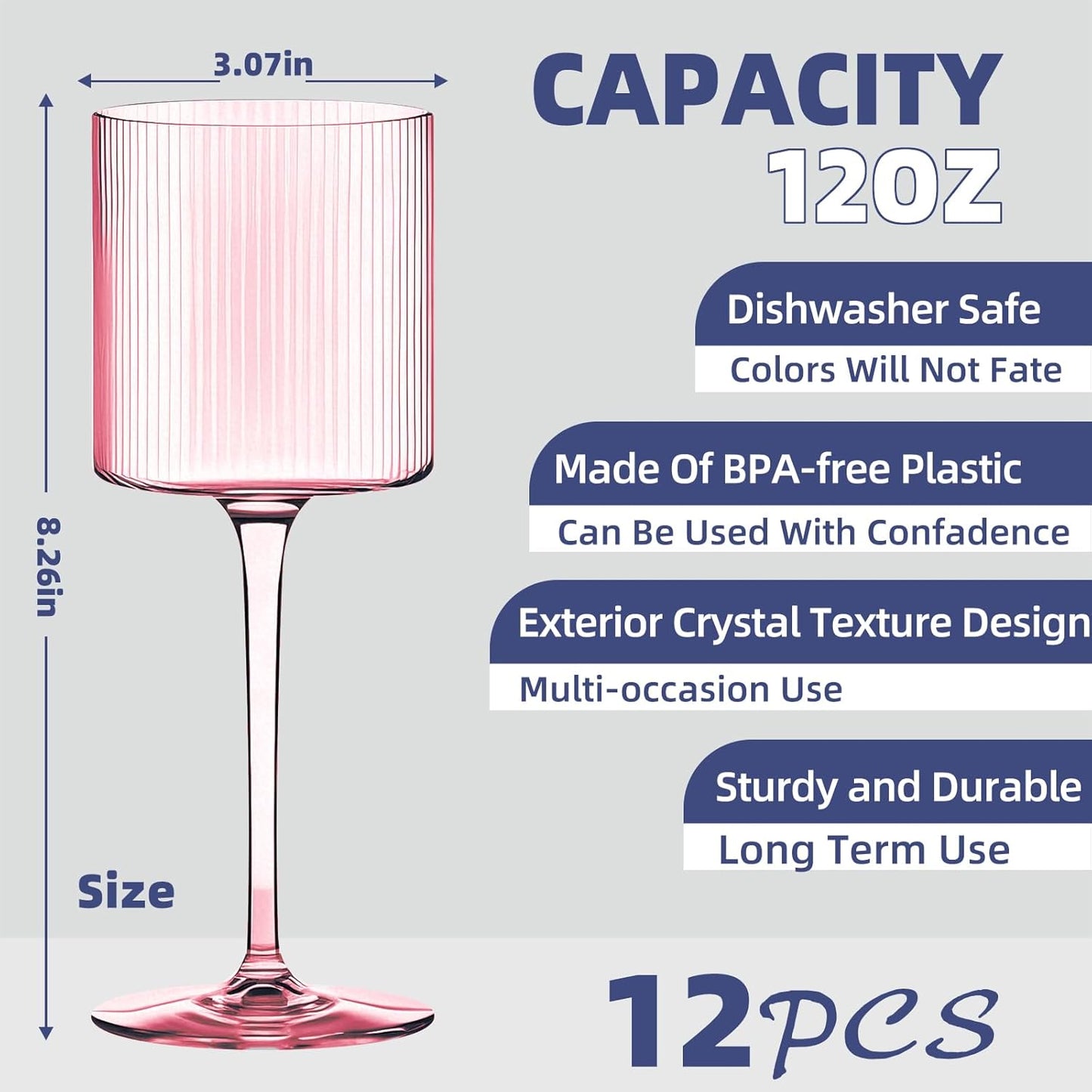 Plastic Goblets Wine Glasses - 12Oz Acrylic Wine Glasses Origami Unbreakable Clear Plastic Cocktail Glasses Recyclable Shatterproof Reusable Wine Cups for Parties & Weddings (Pink)