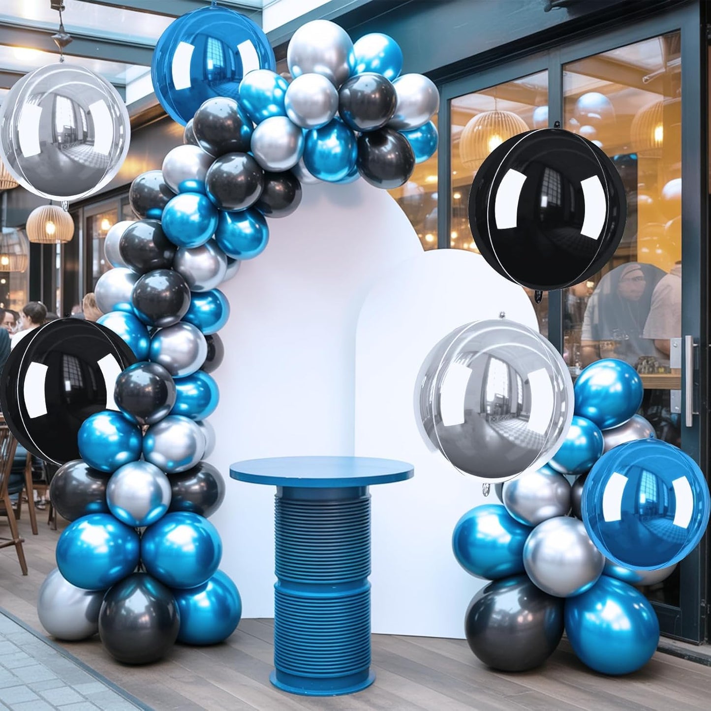 Blue and Silver Giant Foil Balloons, 6 Pcs Large Metallic Blue Silver Black Round Balloons, 22 Inch Big Round Foil Balloon for Birthday Party Baby Shower Graduation Decorations