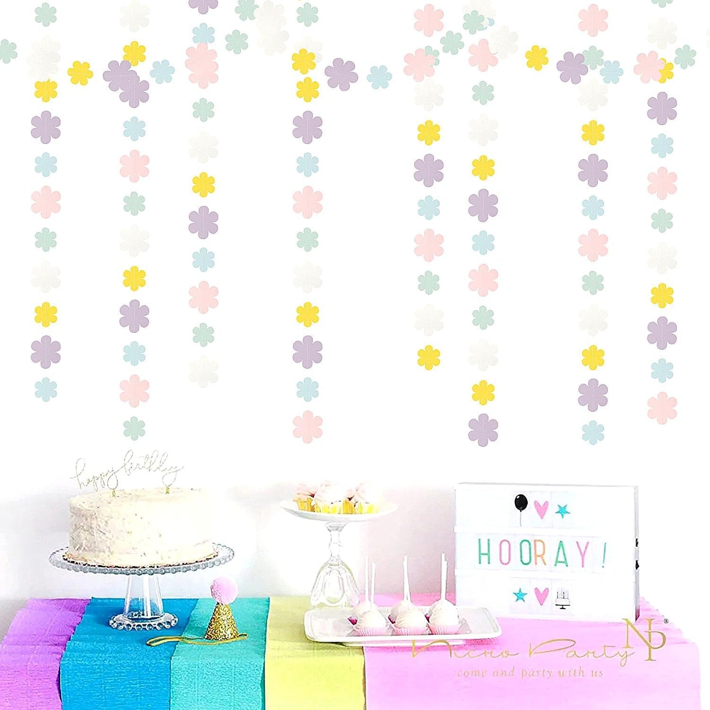 Pastel-Rainbow Colorful Party-Decorations Streamers-Garland - 52ft Flower Hanging Paper Banner, Birthday Baby Bridal Shower Classroom Carnival Decor Hugfond