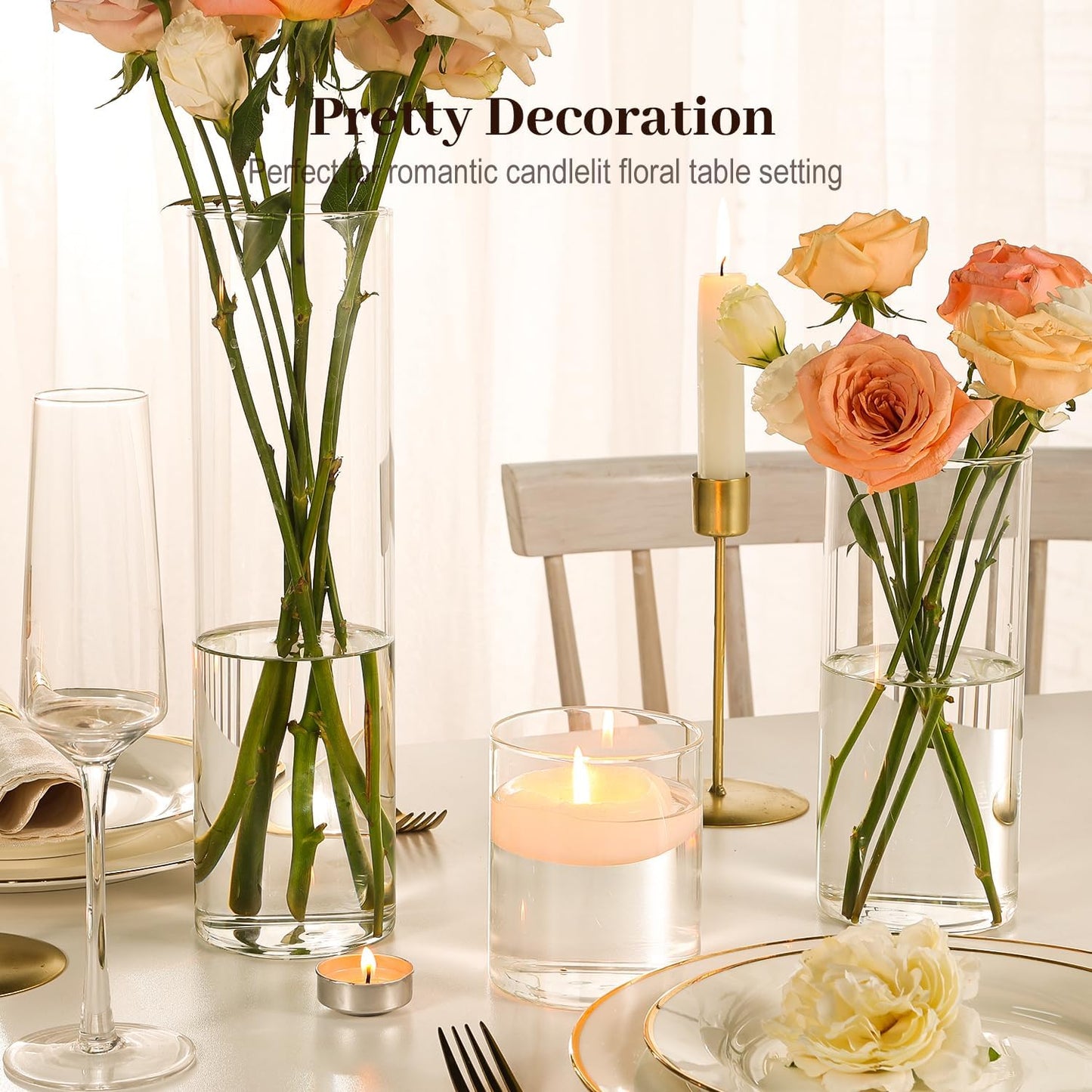 12 Pack Glass Cylinder Vases 4, 8, 12 Inch Tall Clear Vases for Centerpieces Wedding Decoration, Clear Glass Flower Vases Hurricane Floating Candle Holder for Party Table Home Decor