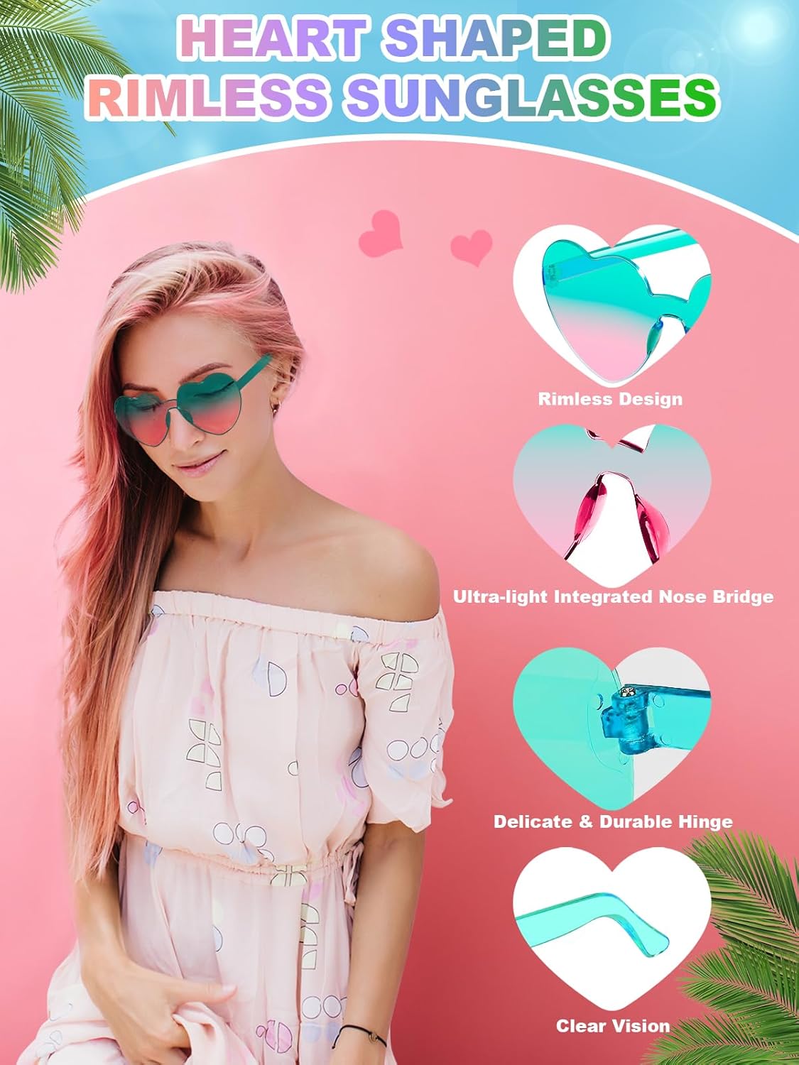 12 Pairs Heart Shaped Sunglasses for Women Colorful Glasses Fun Trendy Transparent Heart Sunglasses Party Favor (Gradient Colors)