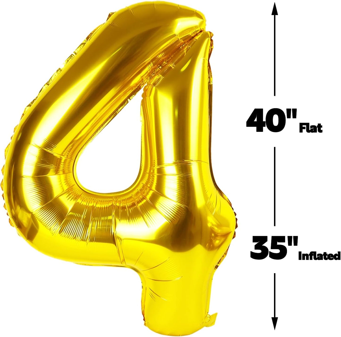40 Inch Gold Large Number 4 Balloons, Giant Foil Number Four 14 24 34 40 44 Balloons, Gold Mylar Big Balloon for Anniversary Graduation Decorations