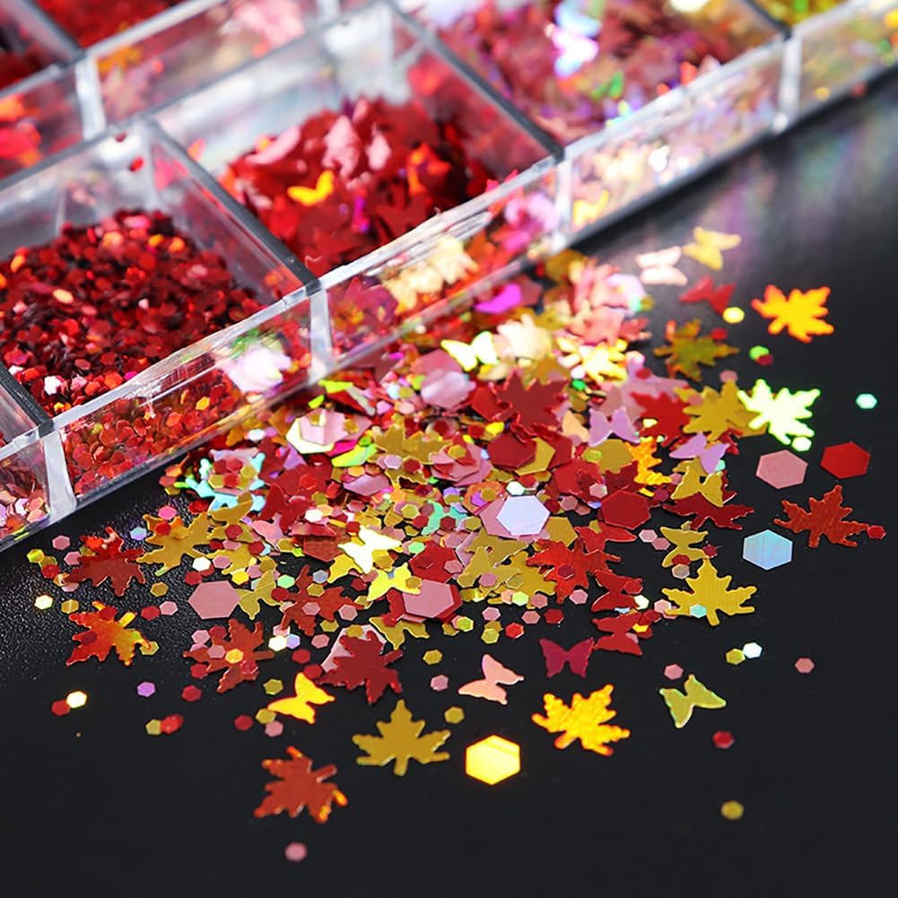 Maple Leaves Confetti,2000pcs Fall Leaves Party Table Decorations Scatter Foil Confetti for Autumn Harvest Thanksgiving Wedding Throwing Table Decoration Glitter Party Supplies (red)