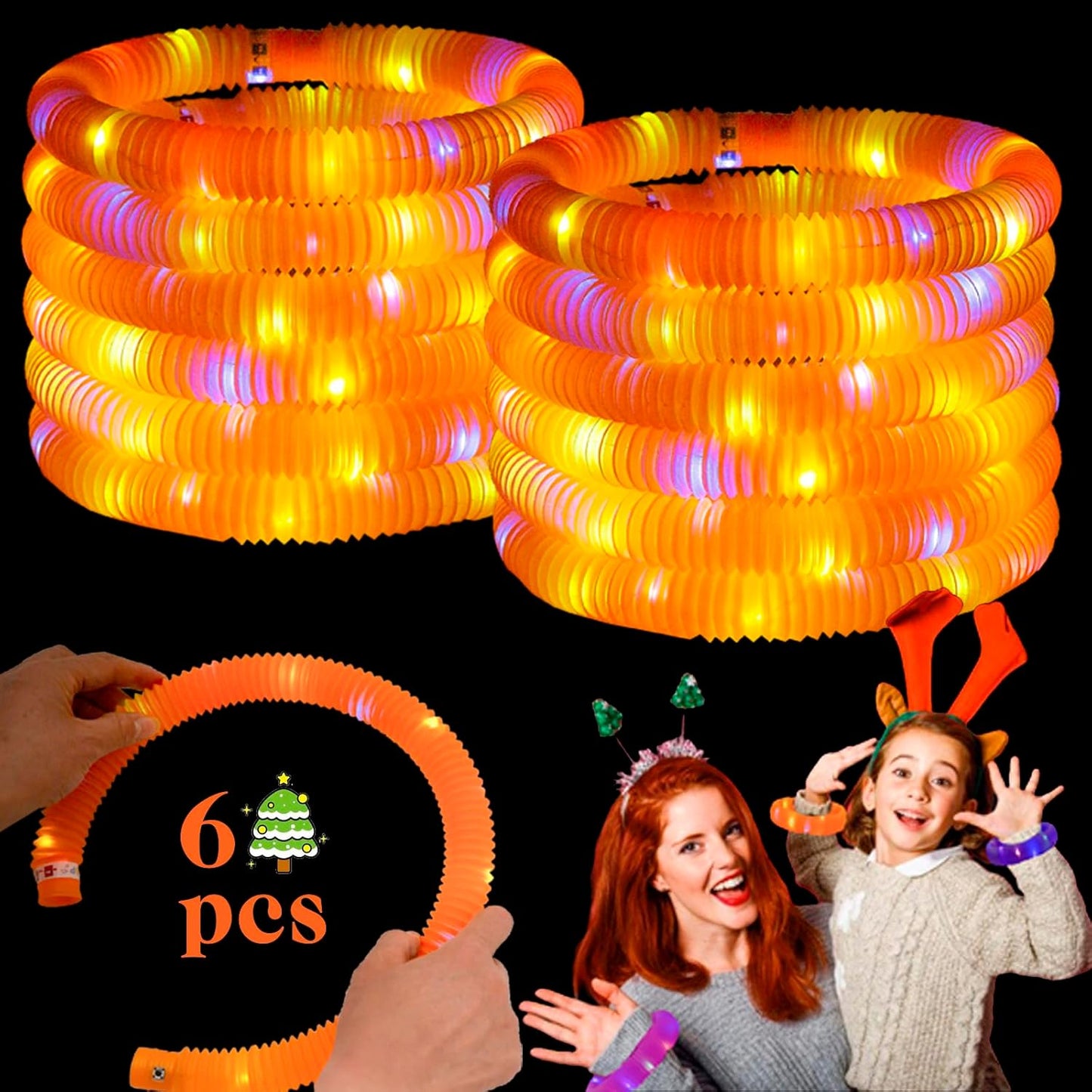 Orange 6 Pack Light Up Party Favors Supplies,Bulk Glow Sticks Bracelet,Necklace Accessories for Kids,Birthday Return Gifts Treats,Easter Basket Goodie Bag Stuffer Fillers for Boys Girls