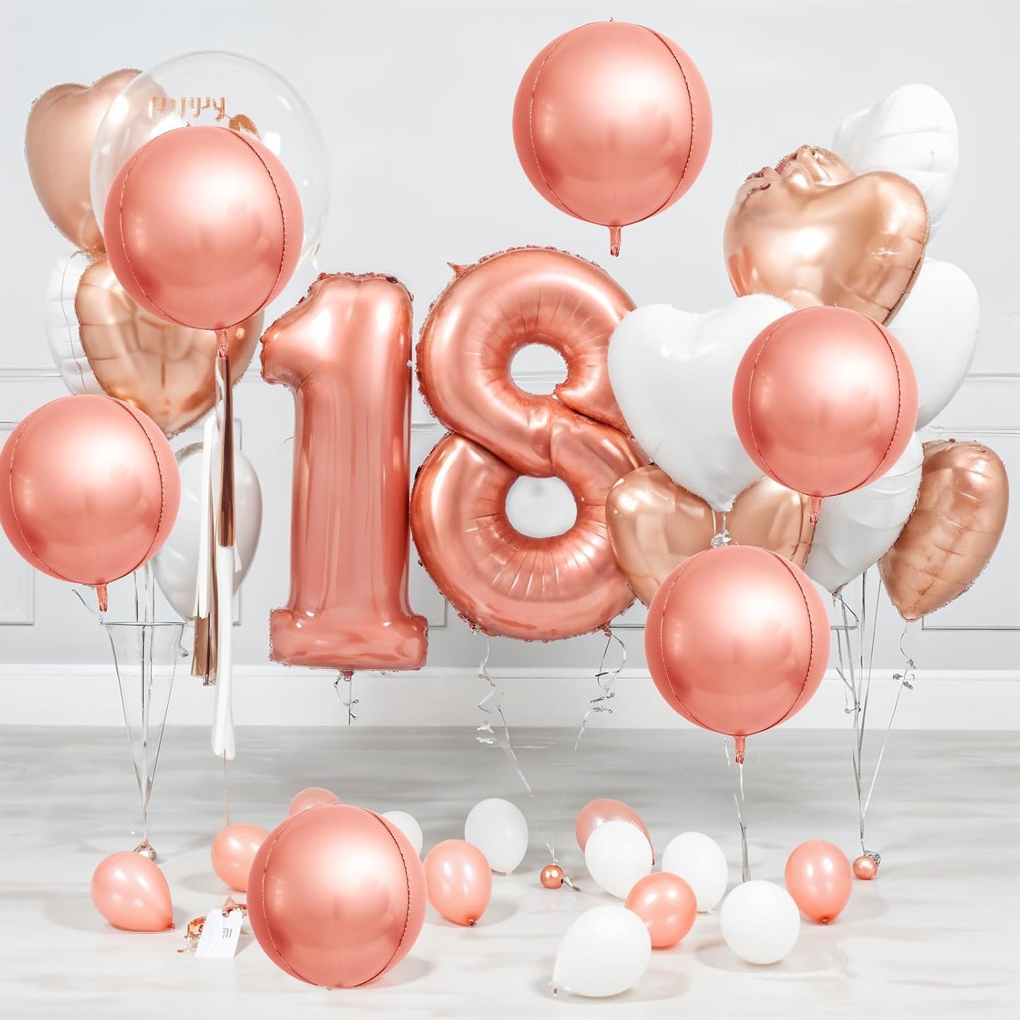 6Pcs Rose Gold Round Foil Balloons,Giant 4D Round Ball Balloons,22 Inch Metallic Rose Gold Balloon for Birthday Wedding Graduation Prom Party Decorations