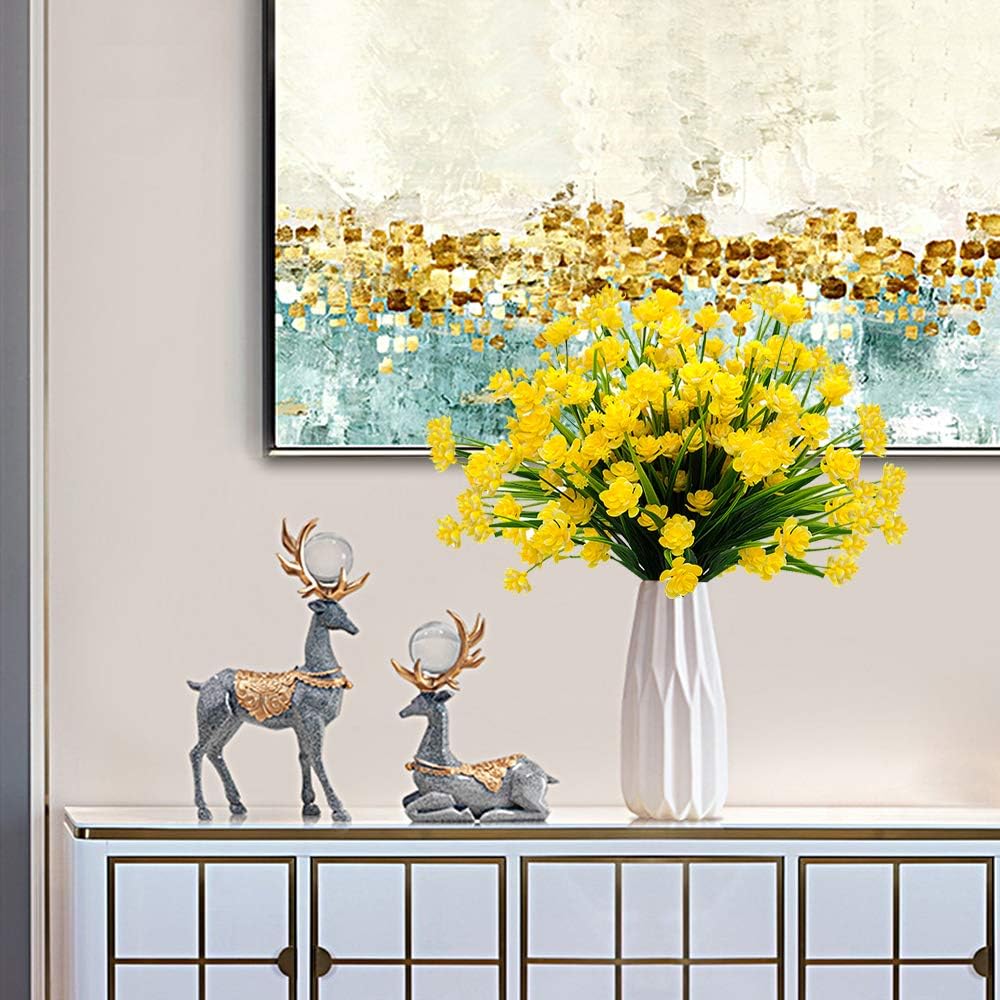 Artificial Flowers Outdoor UV Resistant Fake Plants Indoor Outside Hanging Planter Home Garden Decor, 10 Bundles (Yellow)