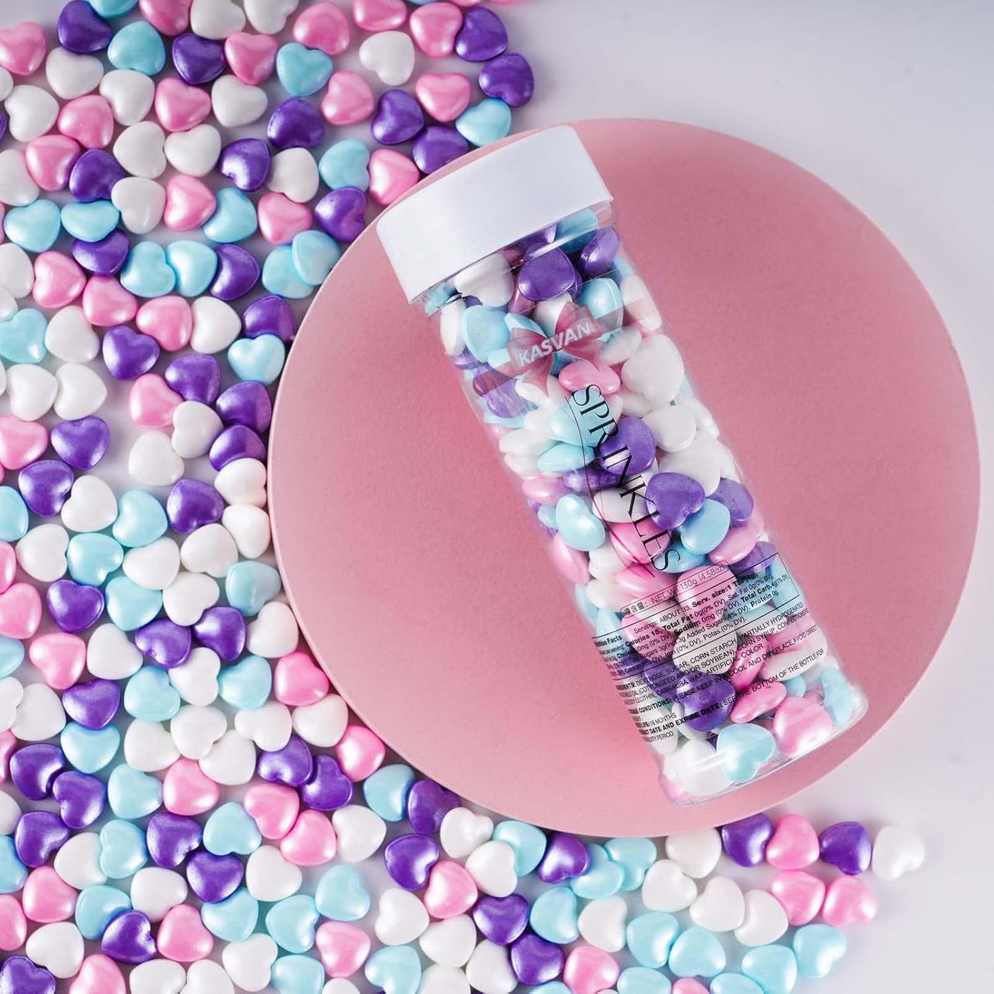 Kasvan Mixed Heart Shapes Sprinkles - Edible Candy Pearls 130g/4.58 Oz, Mix Size, Baking Cake Decorations, Ice Cream Toppings and Cookie Decorating, Wedding Party Chirstmas Supplies (Mixed)