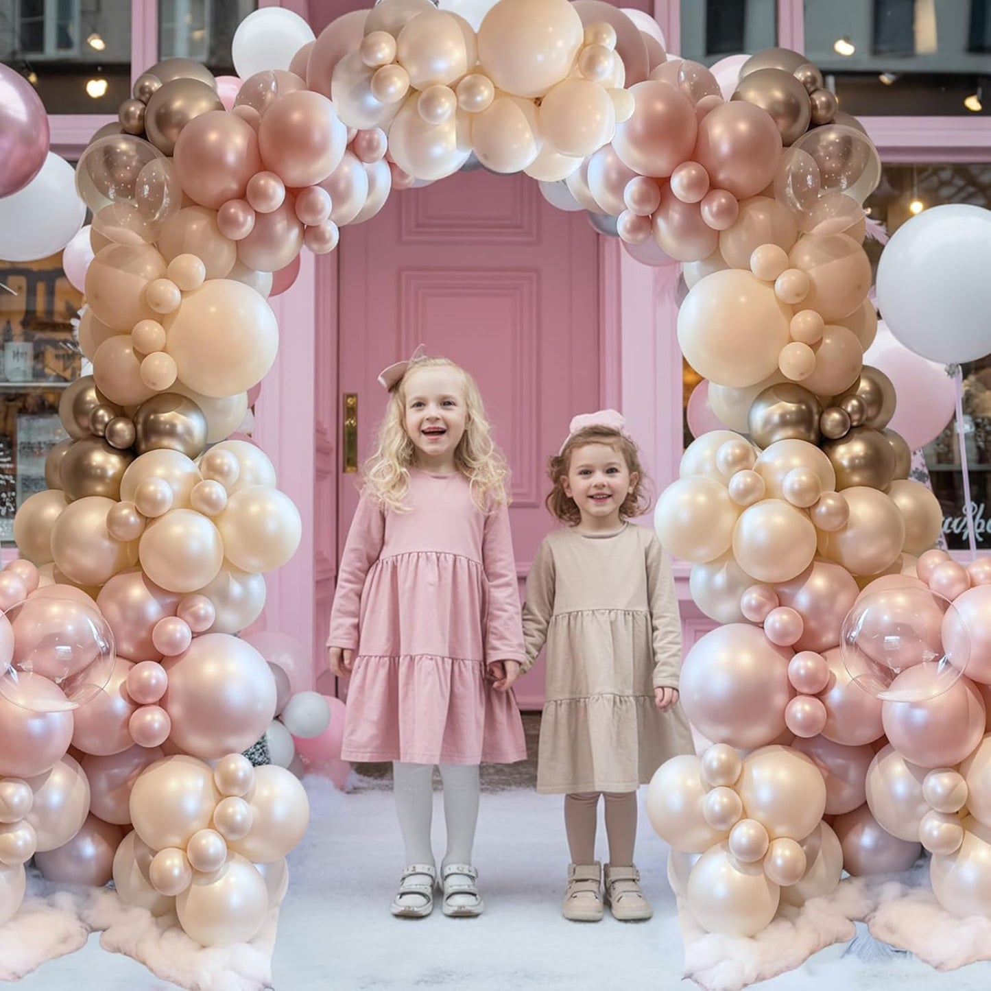 Dusty Pink and Gold Balloon, 12 Inch Double Stuffed Pearl Pastel Blush Pastel Pink Light White Metallic Gold Latex Balloons for Women Girls Birthday Baby Bridal Shower Wedding Boho Party Decorations